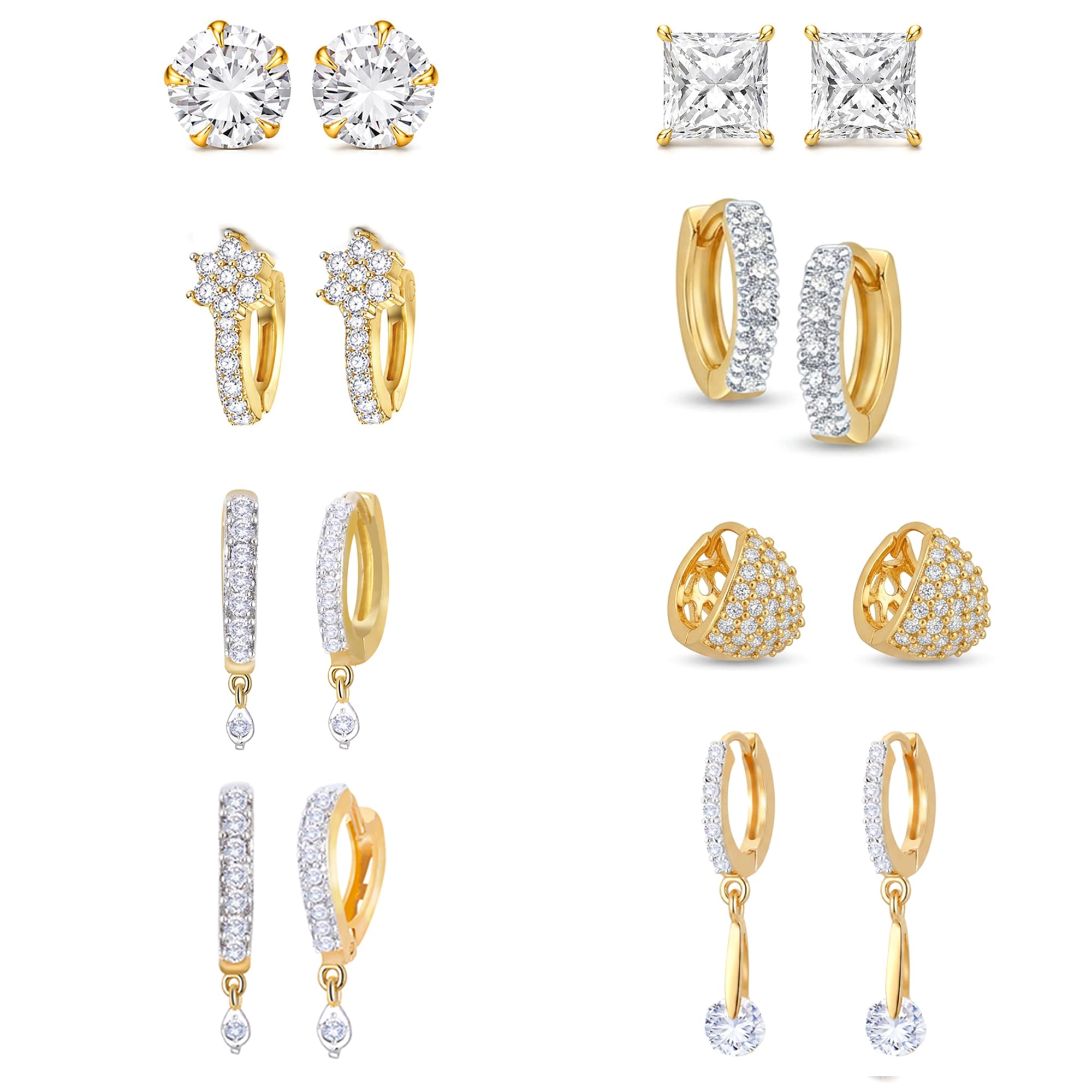 Earring Gold Plated American Diamond Earrings Combo Of 8 Pairs Jewellery For Women & Girls