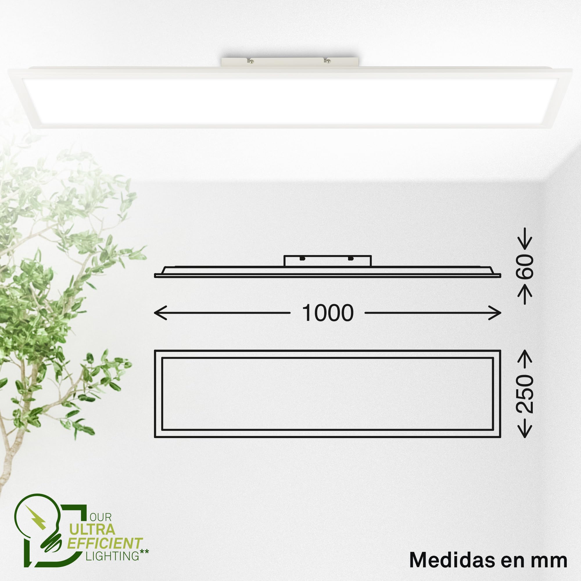 BRILONER - Panel LED, CEE A fuente de luz, 13,8 W a 2900lm, luz indirecta, superficie cocina, paneles, lampara, lamparas de techo salon, 100x25x6 cm, blanco