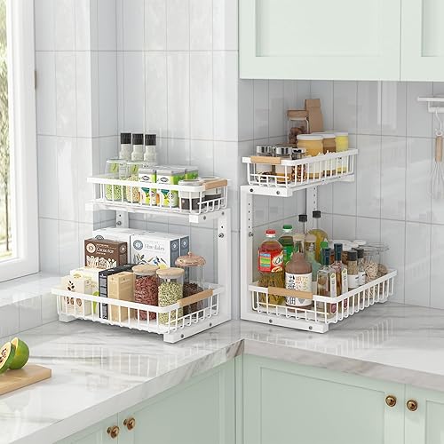 Miniatura 7 de ADRIMER Organizador para debajo del fregadero, 2 unidades, organizador extraíble para fregadero de cocina, 2 niveles, organizador de cocina