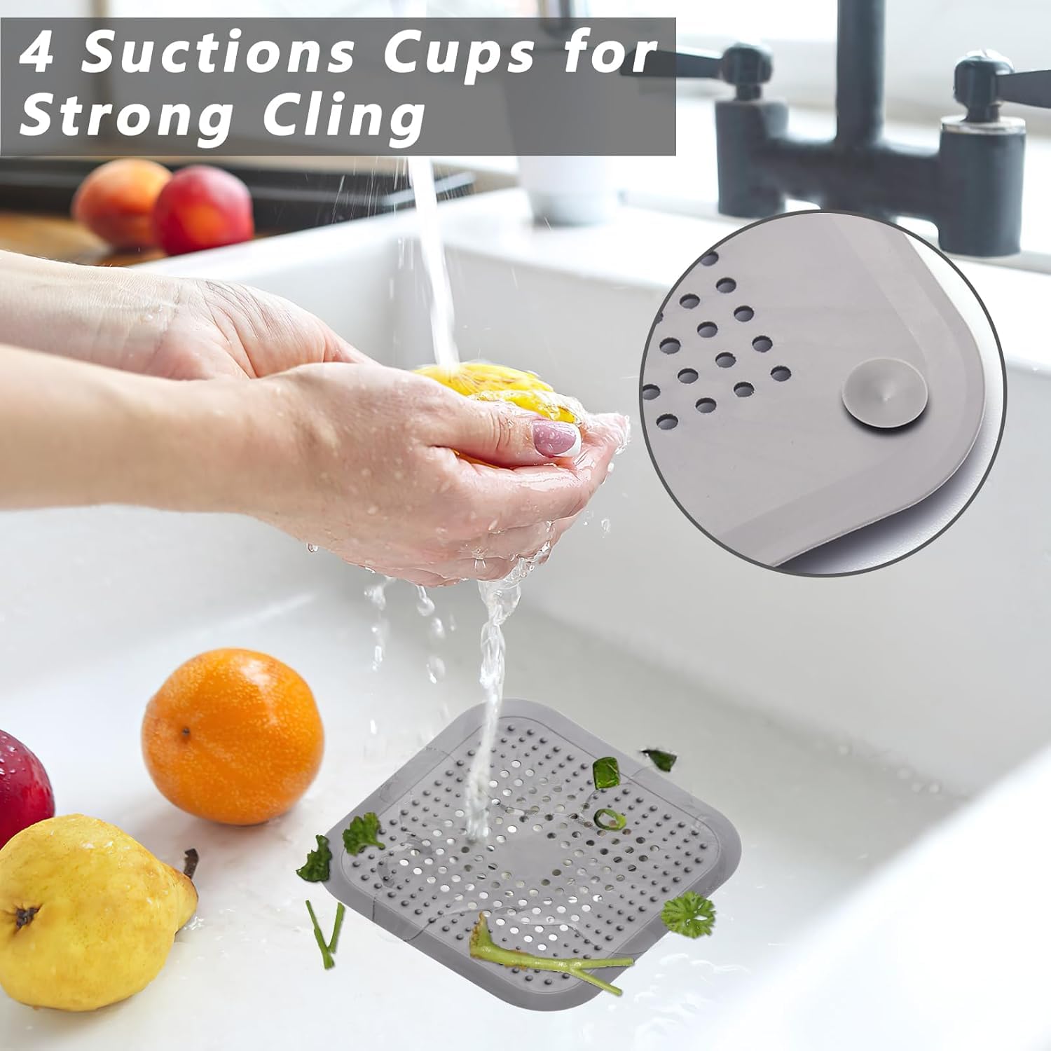 Alyvisun 2Pcs Silicona Atrapa Pelos Ducha con Ventosa, Filtro de Cabello Protector de Drenaje Plegable, Coladores de Desagüe de Fregadero para Baño, Bañera, Ccocina (Gris Claro + Blanco Marfil)