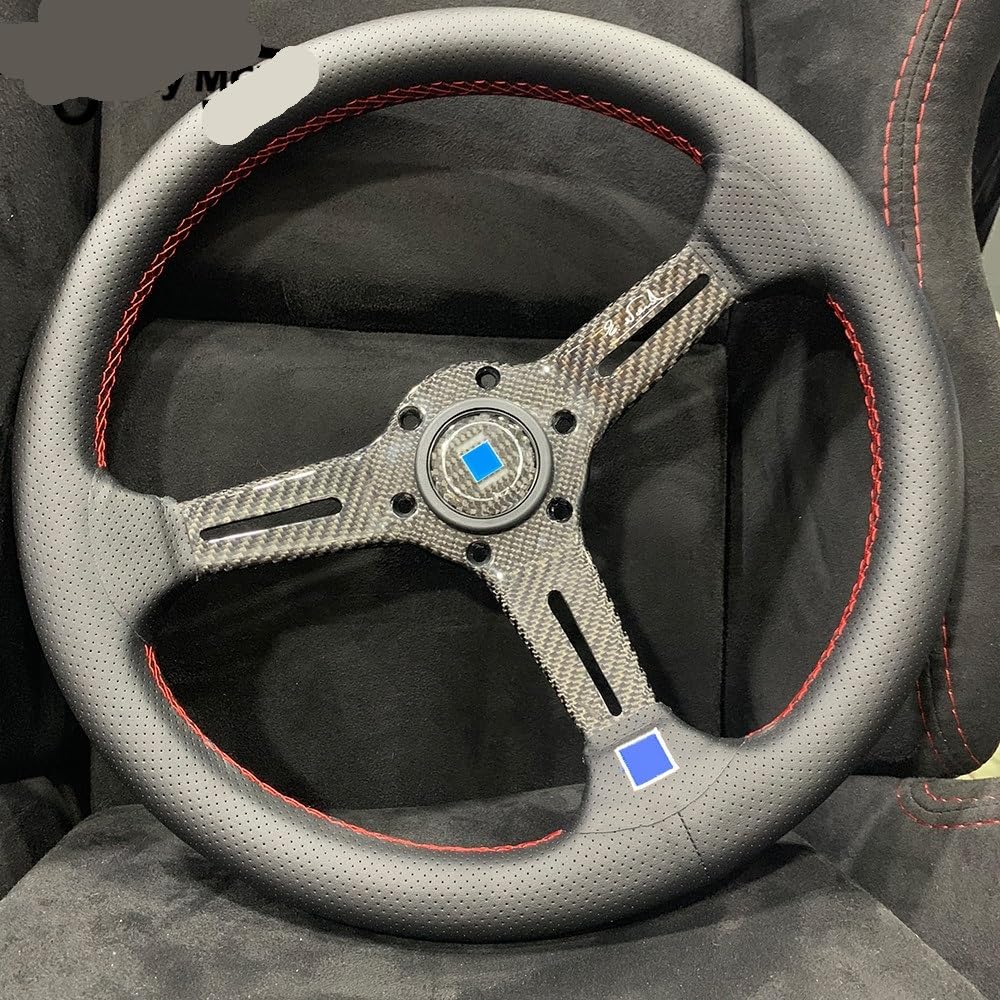 Volante da Corsa universale,Volante da Corsa Volante sportivo universale in pelle for auto in fibra di carbonio da 14 pollici e 350 mm(Size-1)