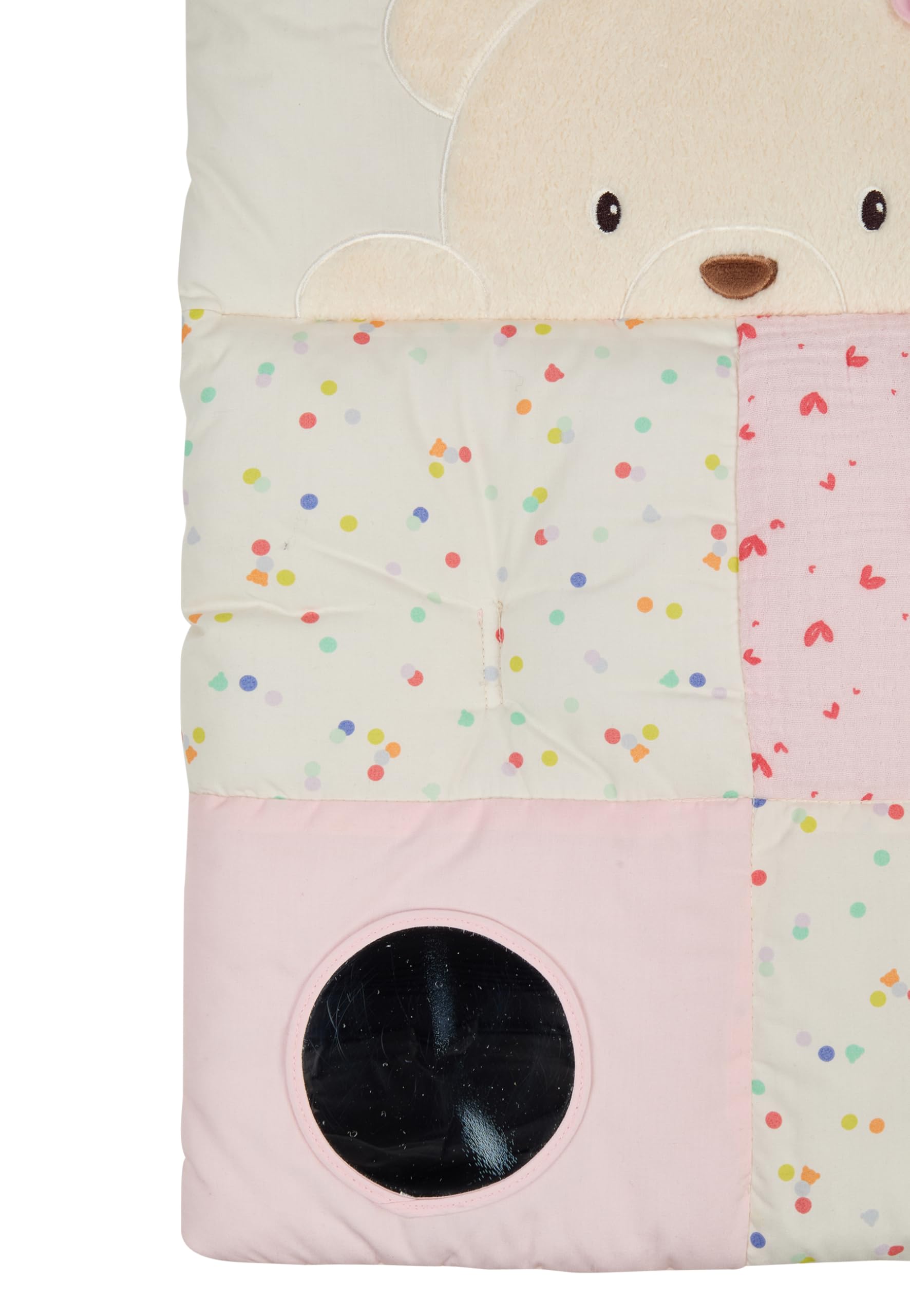 Sterntaler Spielbogen Bär Betty, Spielbogen mit Patchwork-Design, Stickmotive, Beißring, Spiegel, Rassel, Quietsche und Knisterpapier, abnehmbarer Bogen und Spielteile, wattiert, 100×80×3 cm, rosa