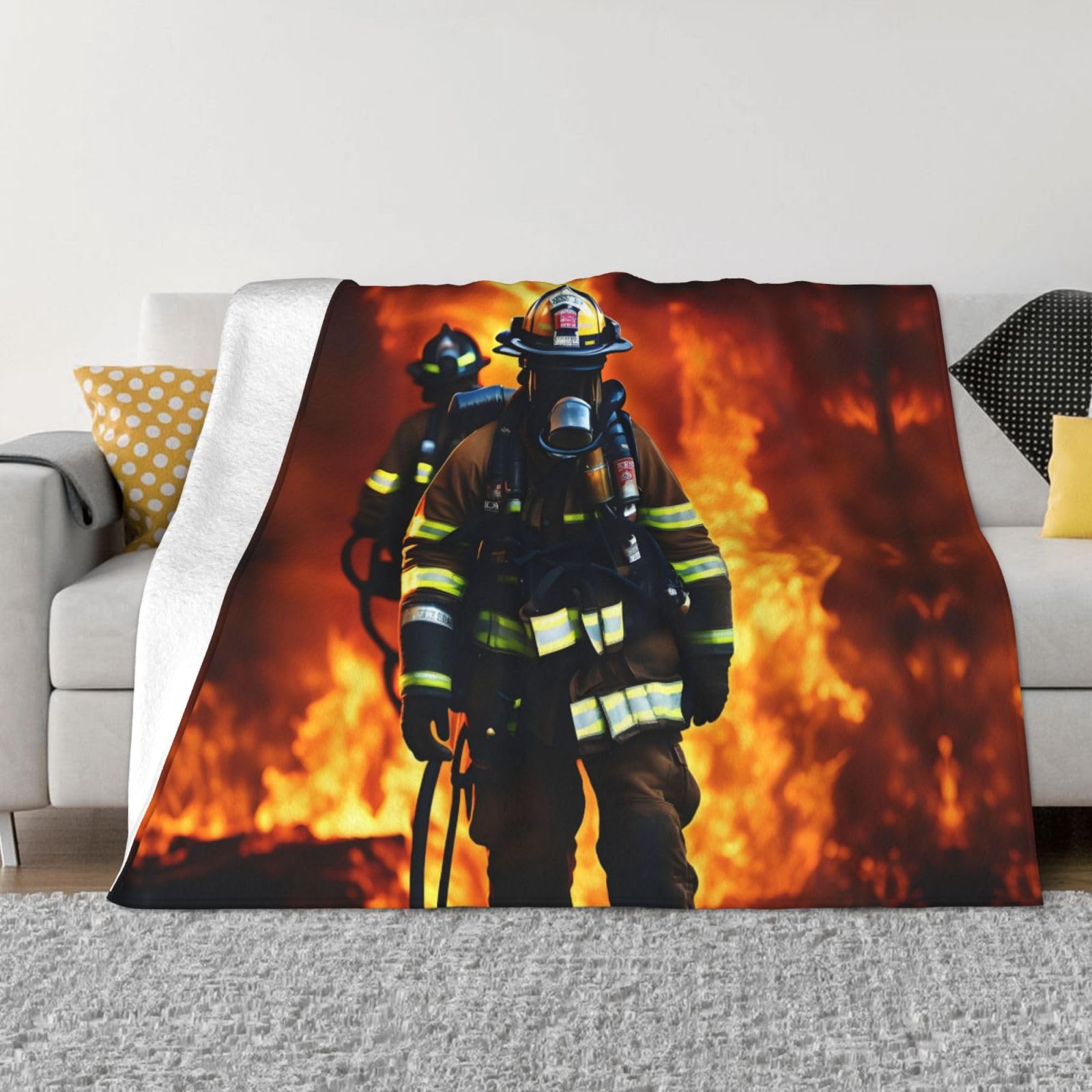 Couverture polaire en flanelle motif flamme de pompier pour lit et canapé