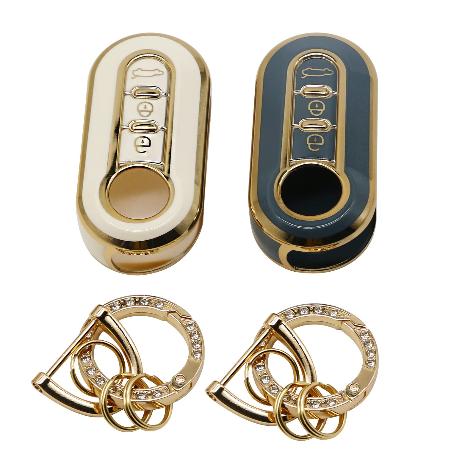 2 pcs for Fiat Key Fob Cover,Compatible with 500 500C 500L 500X,Soft TPU Key Case Shell Full Protection 3 Button Keys-Grey White (fi-Black Grey)