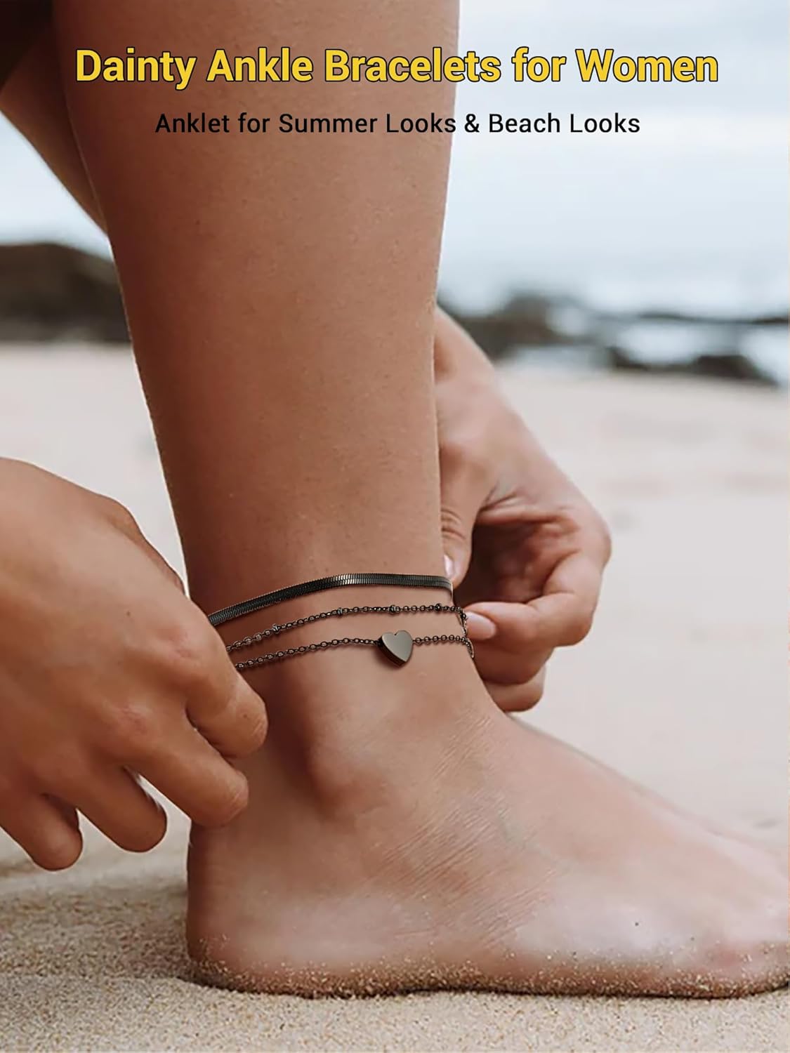 PROSTEEL Trendy Handcuffs Design/Customize Words Ankle Bracelet For Women, 316L Stainless Steel Anklets Silver/Gold/Black Tone, Hypoallergenic, Come with Box - Image 2