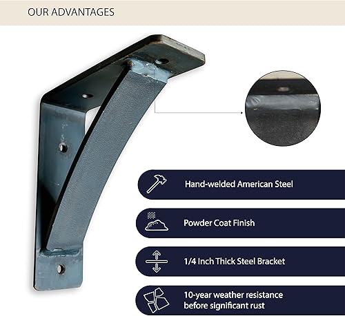 Miniatura 4 de RRD - Soportes de mantel de acero resistentes (paquete de 2) para chimenea, soporte de soporte de encimera, soporte de acero soldado a mano, soporte