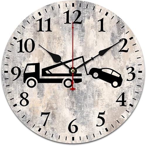 Relojes de pared de 16 pulgadas, camión de madera, decorativo, silencioso, sin tictac, números arábigos, construcción, vehículos de tripulación,