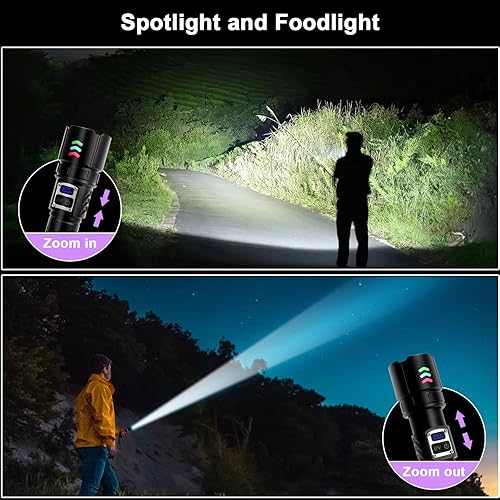 Miniatura 3 de Linterna recargable 2 en 1, linterna LED de alto lúmenes con luz UV, ultra brillante, potentes linternas de mano para acampar emergencias en el hogar