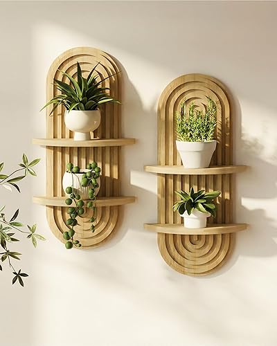 Miniatura 11 de Bamworld Decoración de Pared Boho Estante de Pared para Plantas Marrón, Decoración Moderna de Mediados de Siglo Estante Colgante para Plantas,