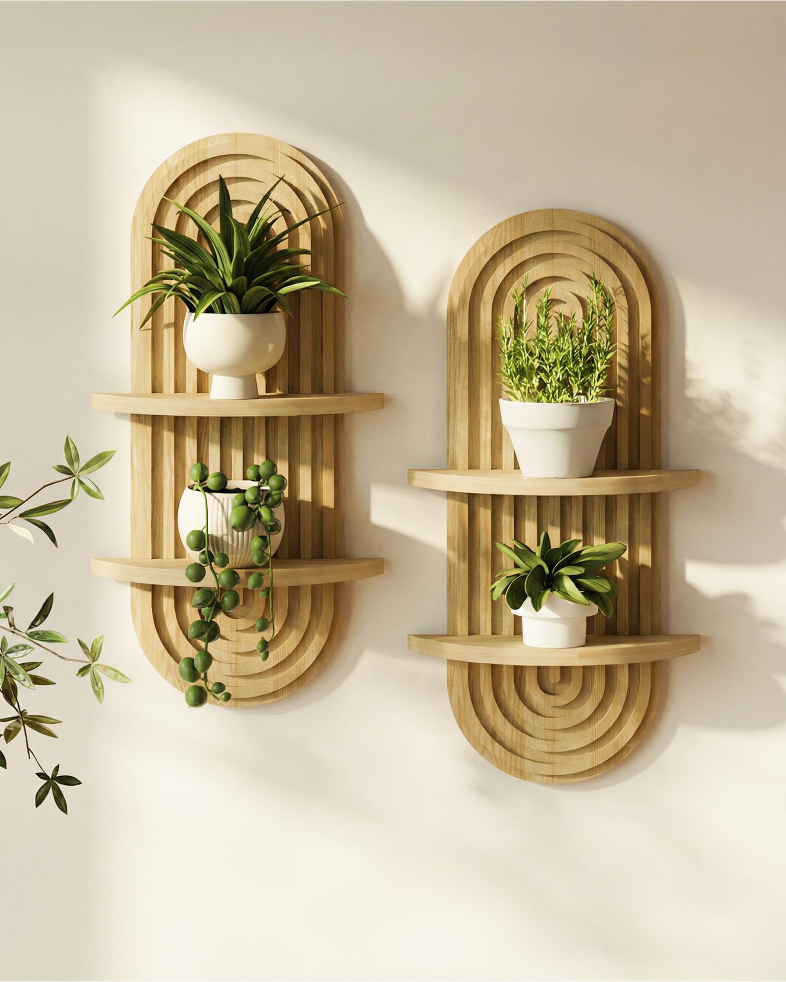 Boho Plant Wall Shelf - Wood Floating Shelves -15
