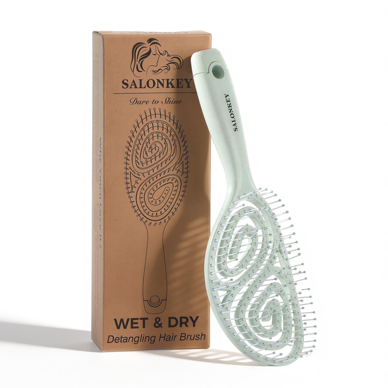 Haarbürste Ohne Ziepen, Detangler Bürste für Nasses & Trockenes Haar, Hair Brush aus Nachhaltigem Material, Entwirrbürste für Jeden Haartyp, Lockenbürste für Locken - Haarbürste für Feines Haar(Grün)
