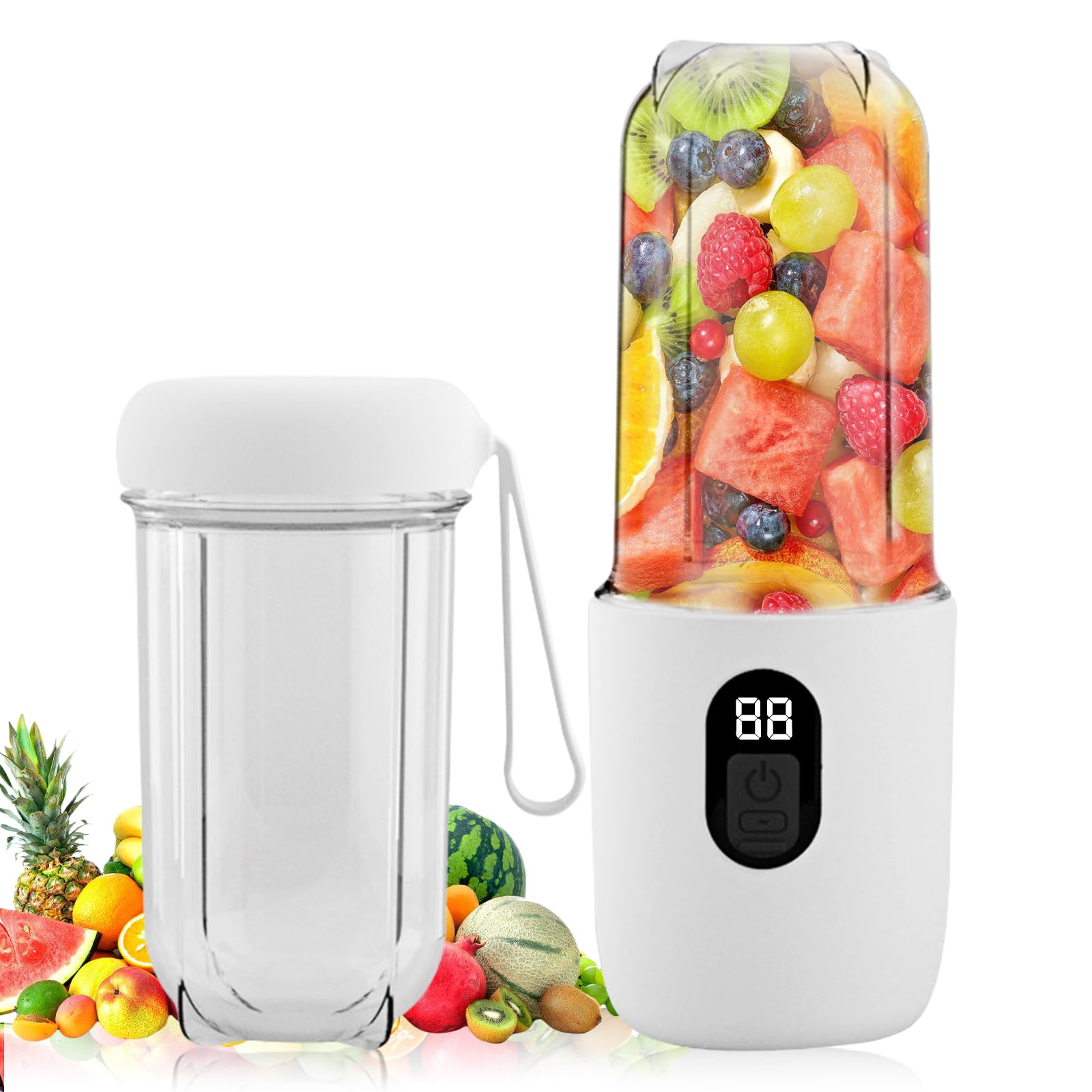 BORDEAG Tragbarer Mixer, 500ml Mini Standmixer, Aufladung Smoothie Maker To Go mit Reise-Deckel, 6 Rostfreie Klingen für Küche, Reise, Büro, Fitness