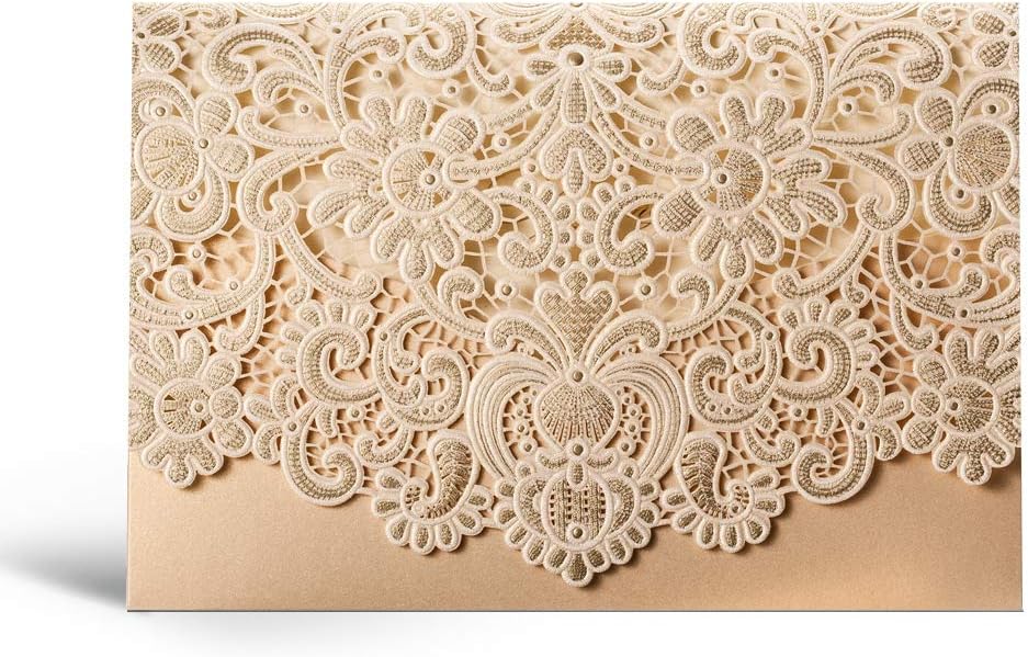 Jofanza5x7.3 Inch 20PCS Gold Laser Cut Wedding Invitations Cards with Envelopes Blank Lace Flora Invitation for Engagement Bridal Shower
