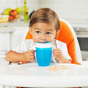Joyzzz 360 Eğitim Bardağı Kulp, Otomatik Sızdırmaz Valfli Bebekler için 360 Bardak, 205ML Çocuk Dökülmez Eğitim Bardağı, 6 Ay ve Üzeri Yaşlar için BPA İçermeyen Dayanıklı İçme Bardağı (Mavi)