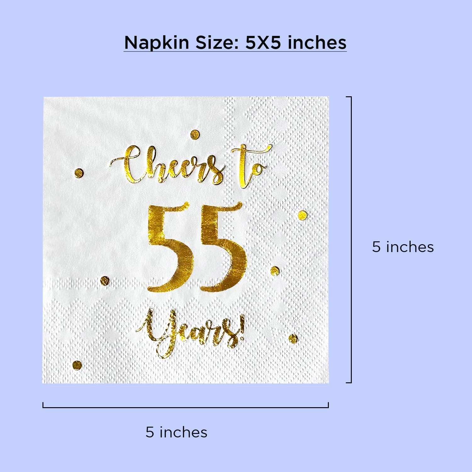 Cheers to 55 Years Cocktail Napkins | Happy 55th Birthday Decorations for Men and Women and Wedding Anniversary Party Decorations | 50-Pack 3-Ply Napkins | 5 x 5 inch folded (White)