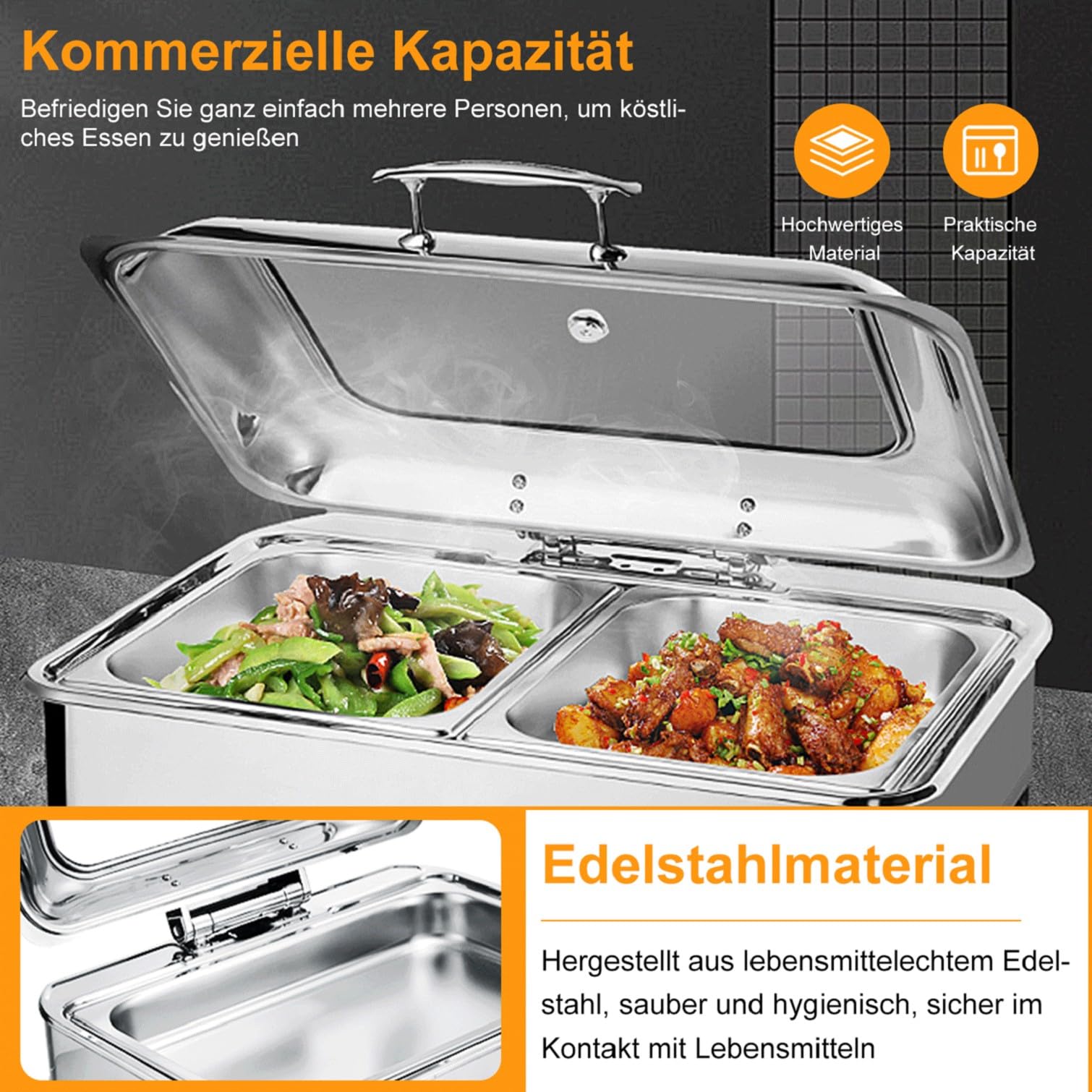 9L Chafing Dish Electrico de Acero Inoxidable, Chafing Dish Calentador de Comida para Buffet con Ajuste Perilla de Temperatura, Calentador de Buffet con Tapa Visible(A, 1/3 Pan)