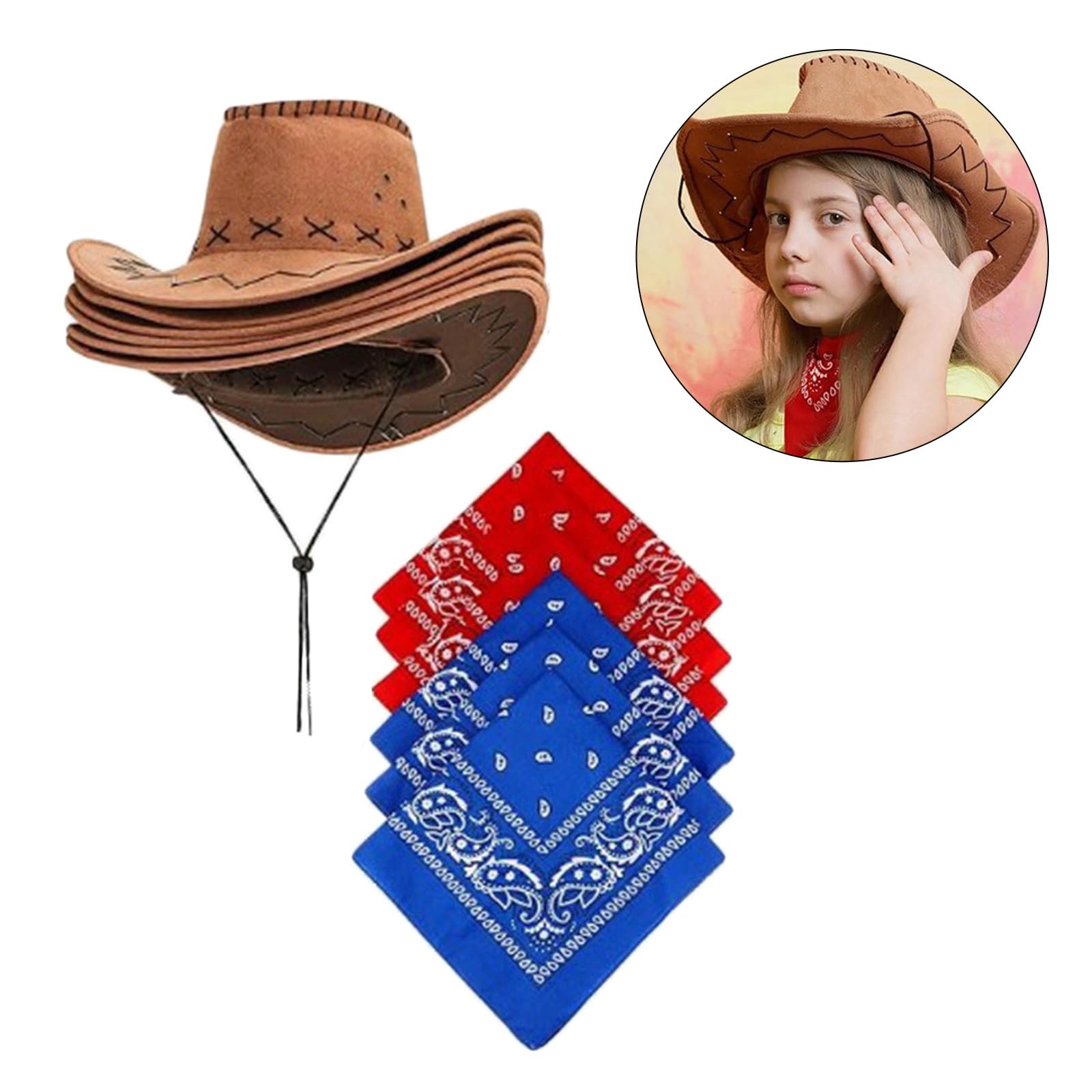 Lot de 12 chapeaux de cowboy occidentaux bandanas pour fête prénuptiale, chapeau de cowgirl foulard, costume pour adulte, accessoires de fête, chapeau de cowboy pour fête