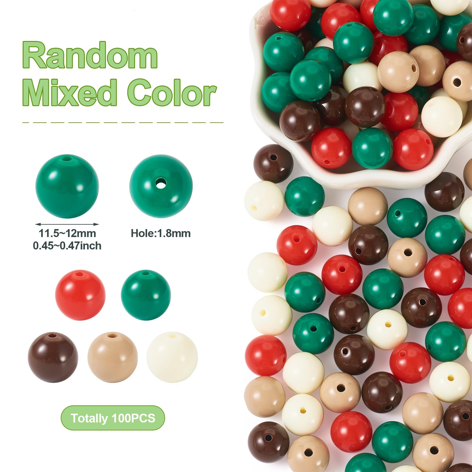 Spritewelry 100Pcs 12mm Acrylic Round Beads Opaque Bubblegum Beads Loose Spacers Balls for DIY Christmas Keychain Bracelet Necklace Jewelry Making - Image 3