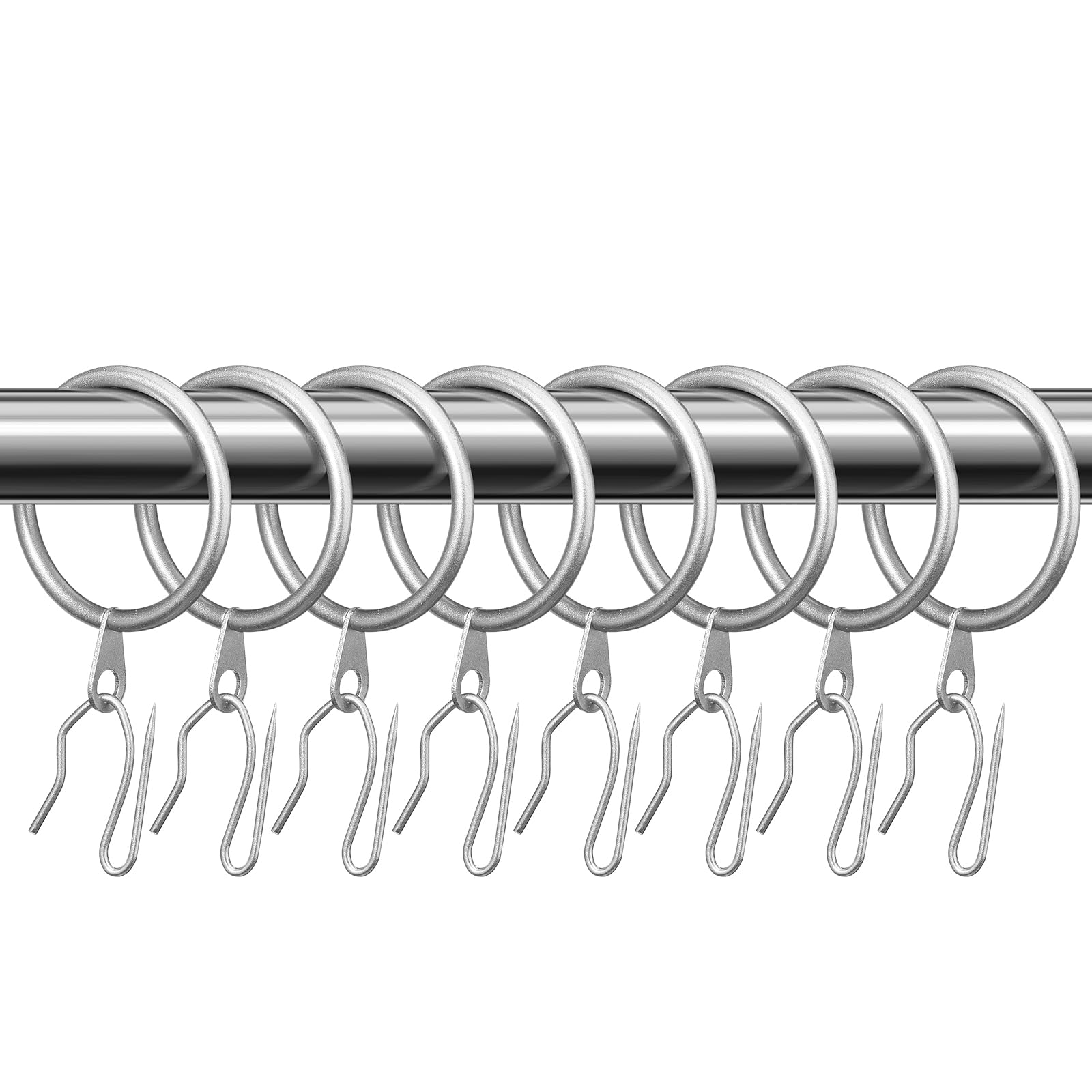 Hotop 30 Pcs Metal Curtain Rings with Hooks,Matte Silver,25 Mm