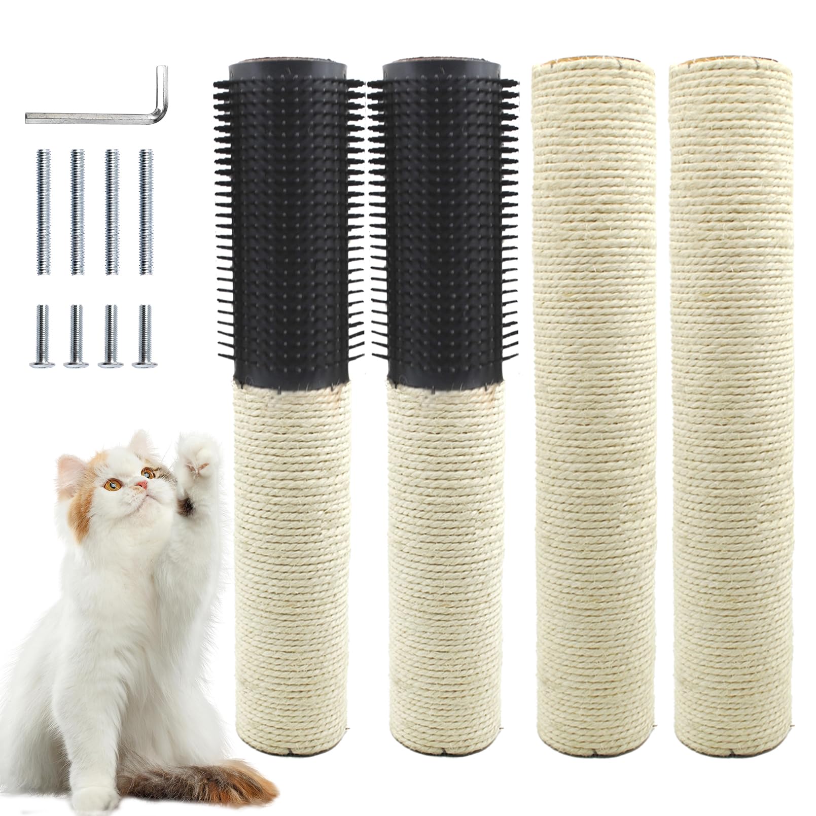 MUYG Cat Scratching Post Replacement,15.7 in M8 Cat Tower Replacement Poles with Self Groomer Massage Natural Sisal Refill Pole Parts Climbing