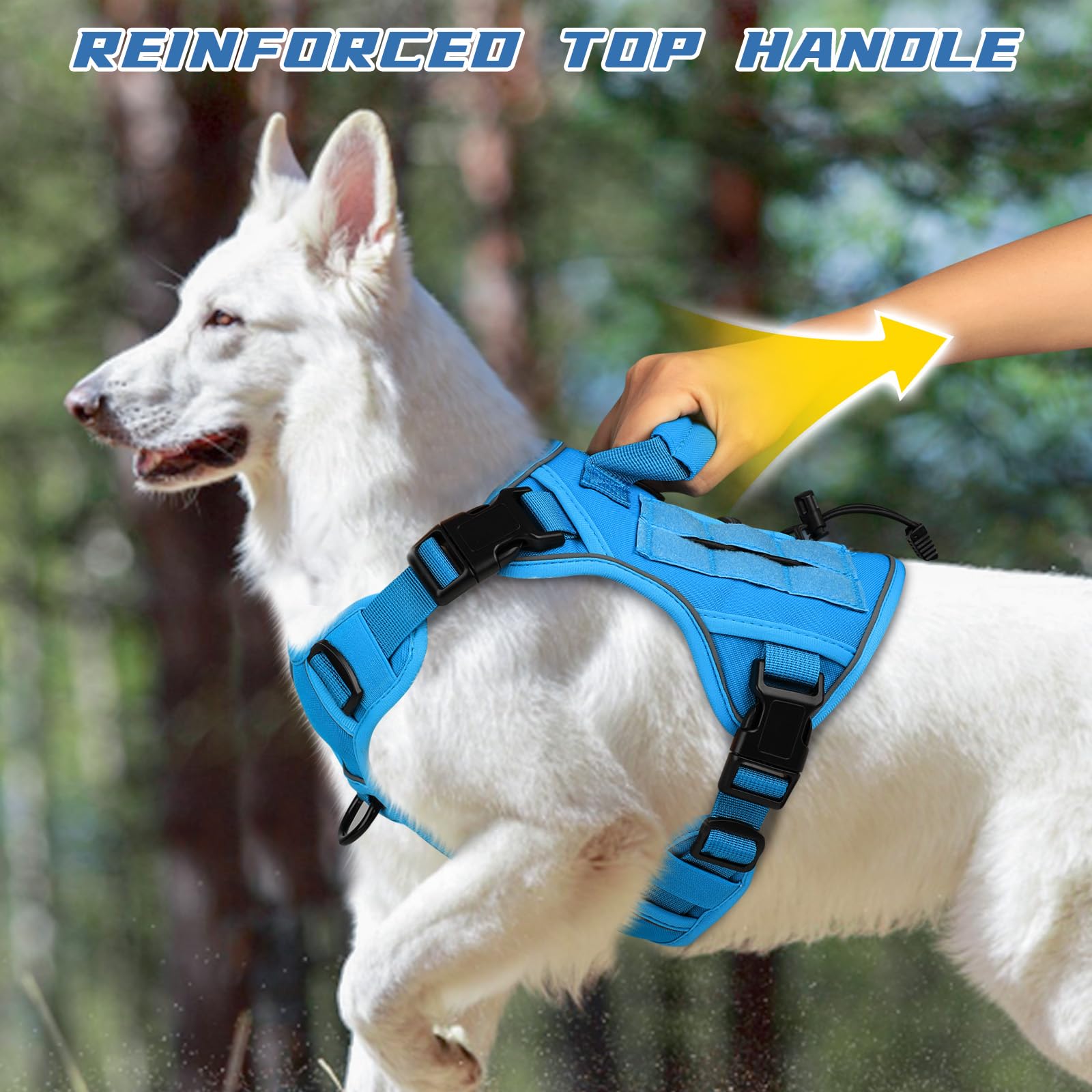 WINGOIN Arnés táctico azul para perros medianos y pequeños, arnés ajustable con asa reflectante K9 para caminar, senderismo, entrenamiento (tamaño S)