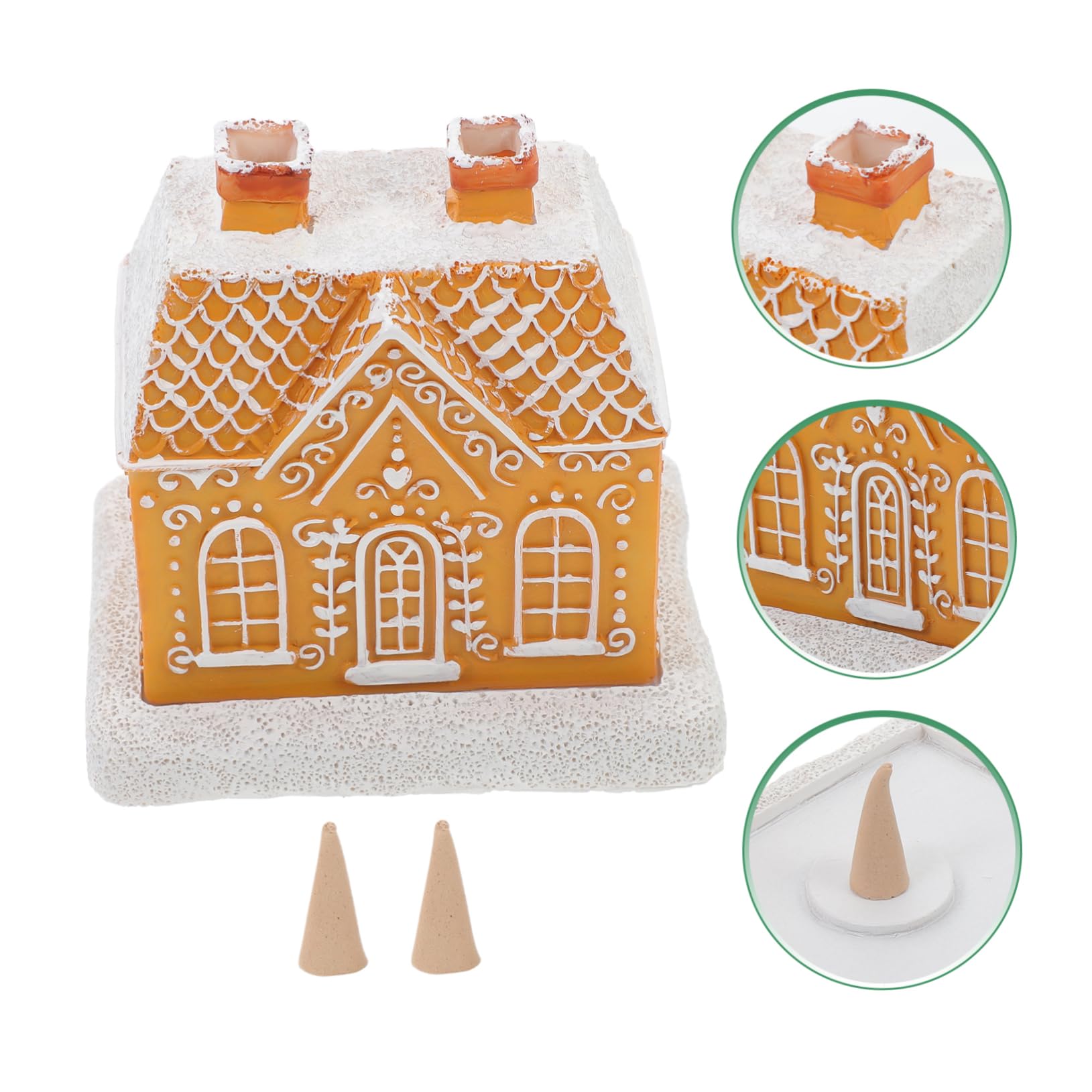 Porta Coni Incenso Forma di Casa di Pan Speziato in Resina Bruciatore di Incenso per Coni Natalizi da Tavolo Decorazione per Soggiorno e Camera da Letto