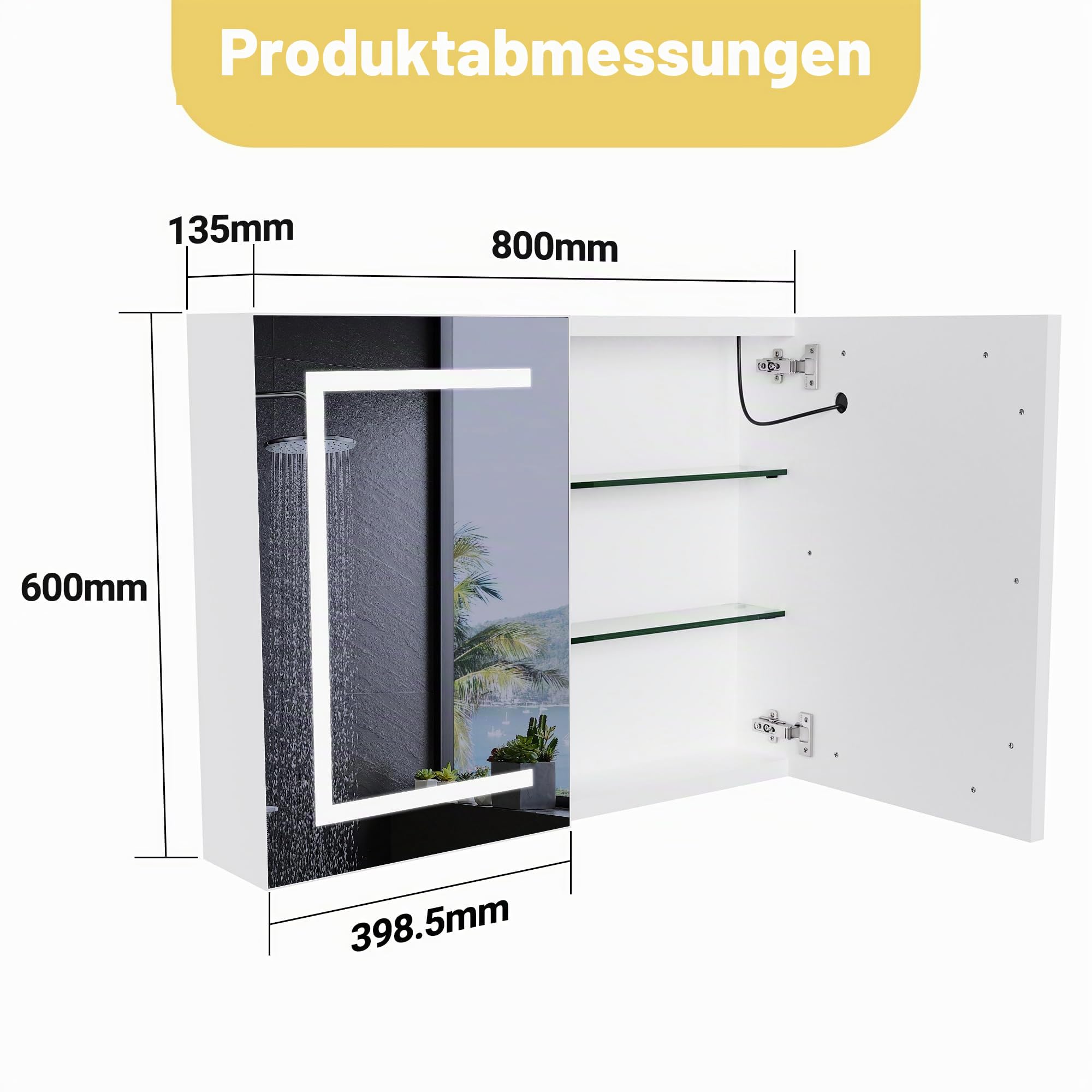Spiegelschrank Bad Mit Beleuchtung, Alibertschrank Bad Mit Beleuchtung, 80cm Badezimmer Spiegelschrank, Spiegel Und Ablage Verstellbarer, Spiegelschränke Fürs Bad, Hängeschrank, Doppeltür (Weiß-80cm)