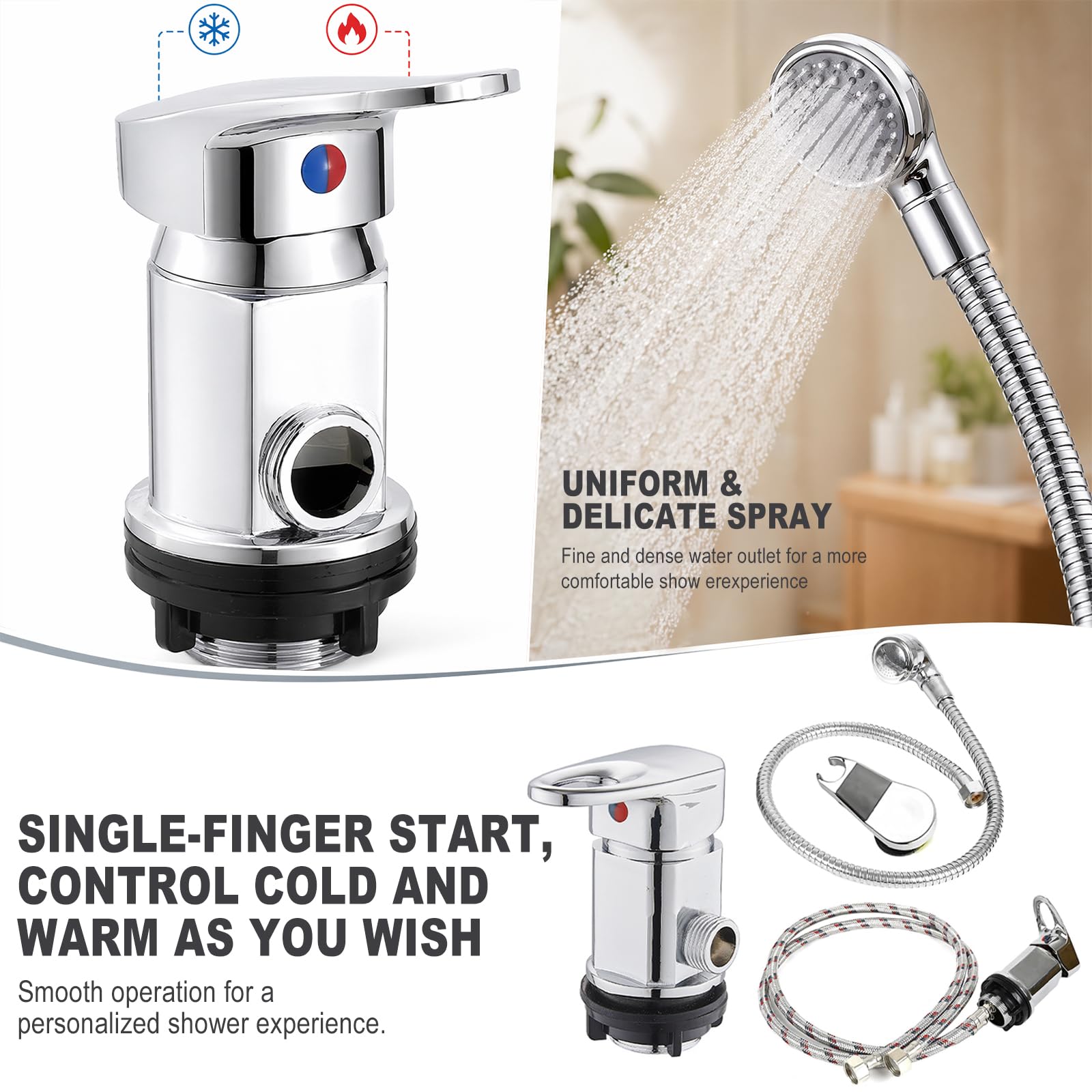 Bateria mieszakowa 1/2 cala z słuchawką prysznicową, ciepła i zimna woda, jednouchwytowa, wąż ze stali nierdzewnej 80 cm, do przyczepy kempingowej, kampera, prysznica na zewnątrz, do salonu