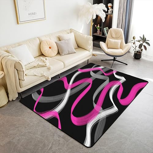 Feelyou Alfombra de sala de estar para niños y niñas, color rosa intenso, alfombra decorativa geométrica de 3 x 5 pulgadas, decoración moderna de