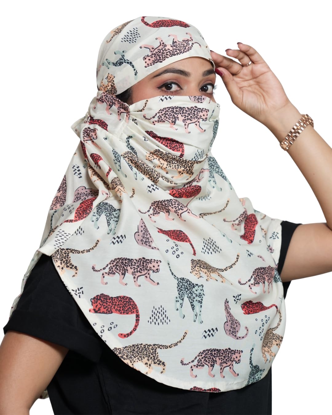 Kavach Ready-to-wear full face covering Mask Scarf with Elastic made in SOFT BREATHABLE for pollution sun protection, Free Size - Multicolor-image-23