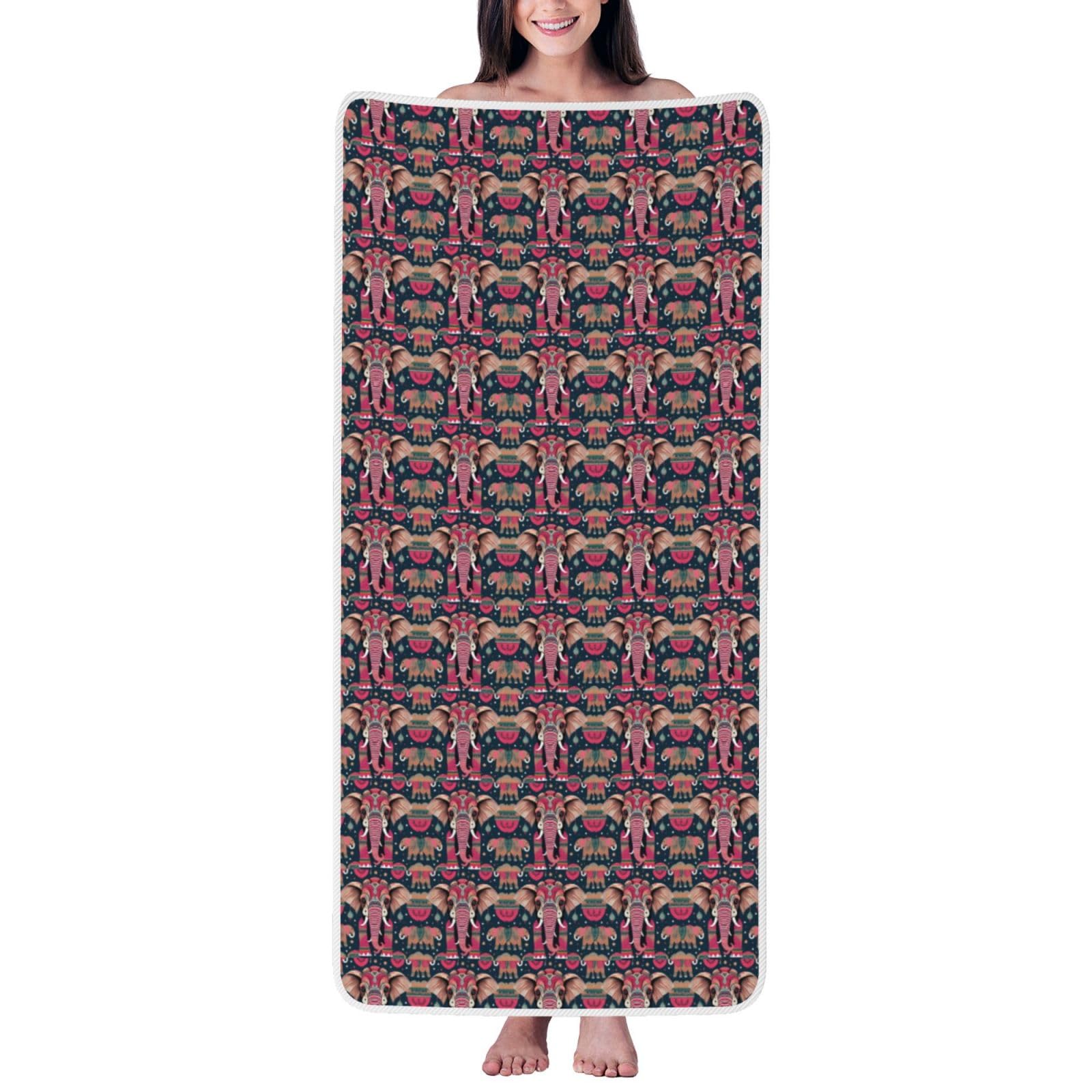 KPXXAQT Bohemian Elephant Pattern Print Coral Velvet Bath Towel Soft Absorbent Towels Home Vacation Or Summer Gifting