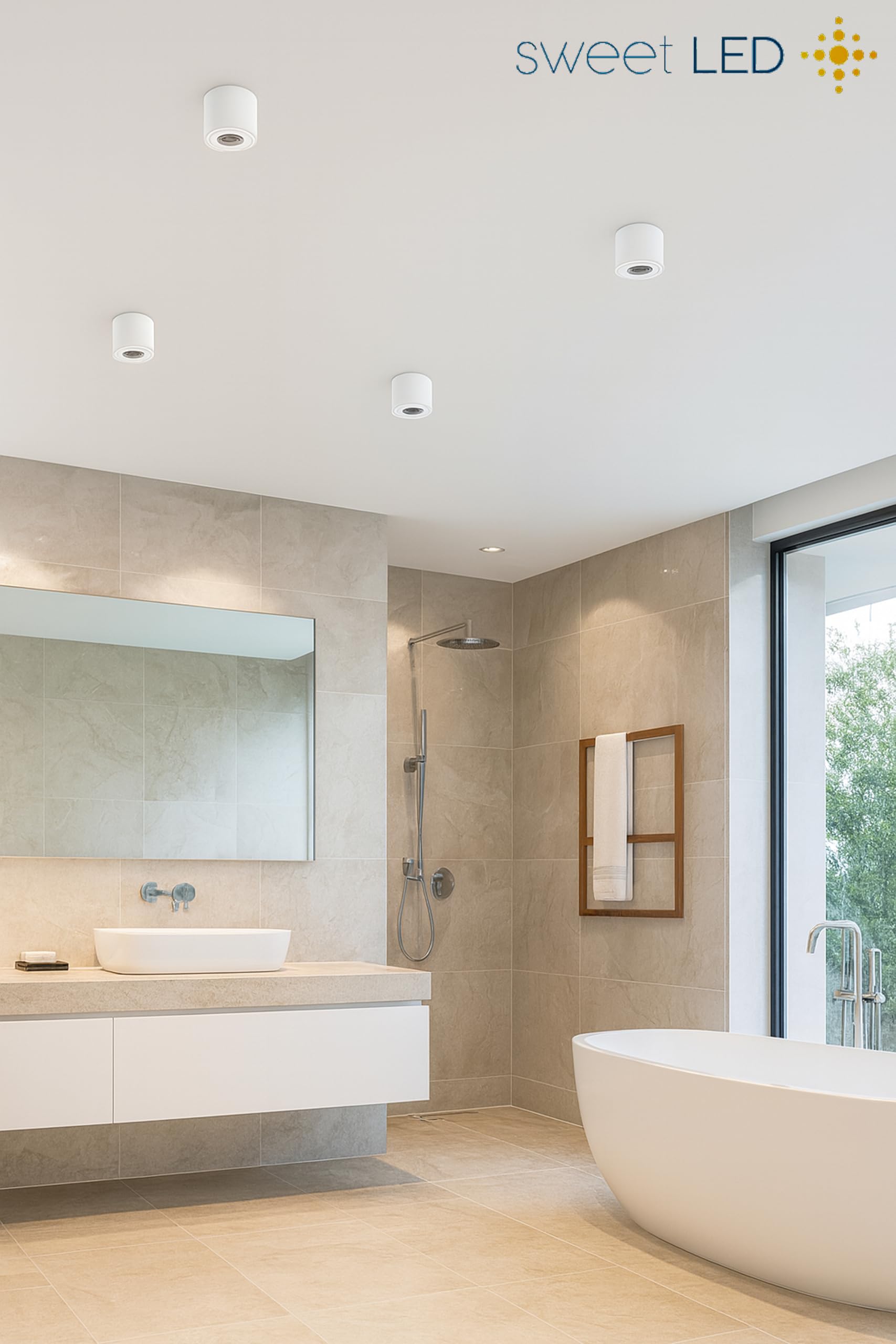 Sweet Led Spots de plafond 230V IP44 Pour salle de bain, cuisine, cave Plafonnier LED GU10 en aluminium rond blanc mat Diamètre Ø80 mm - 95 mm LED Spot 230 Volt 4 pièces