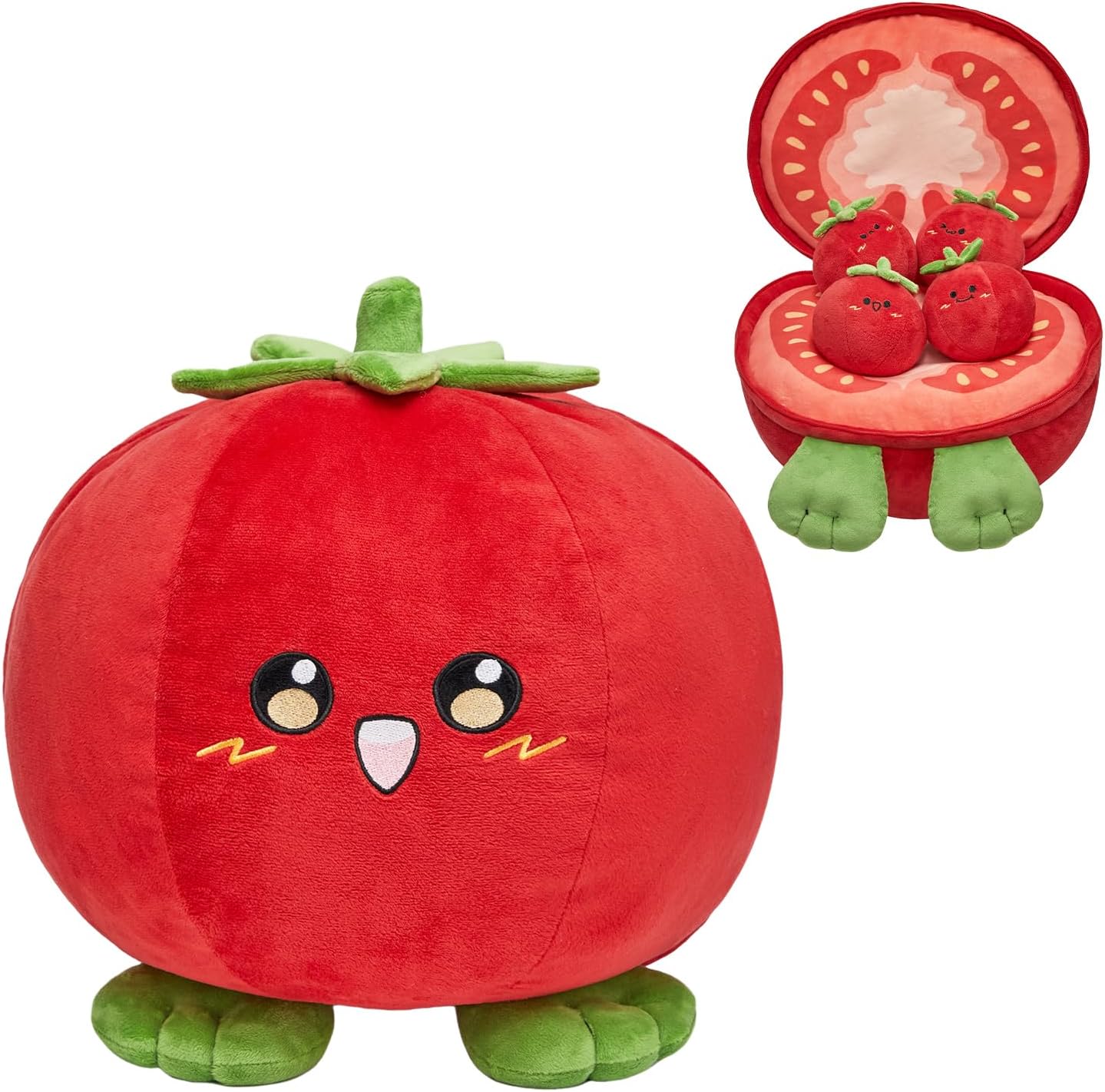 OLAOLA Tomato Plush 12.6 Inch Stuffed Animals Plush Toy with 4 Small Tomatoes Soft Pillow for Kids Adults