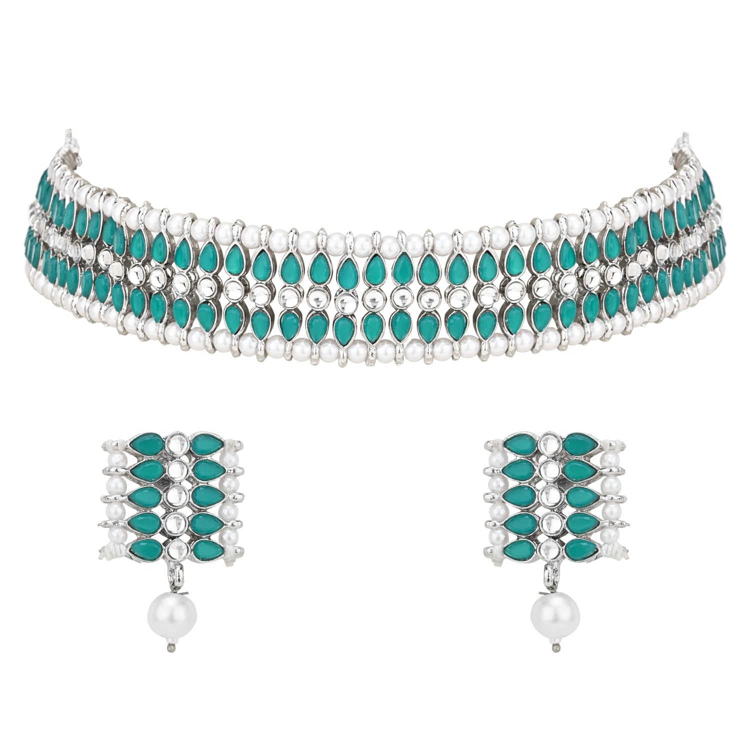 I Jewels Silver Plated Traditional Pearl & Kundan Studded Choker Necklace Jewellery Set For Women & Girls (K7209Z) (Green) (B0CZ9CL1WT) Amazon Price History, Amazon Price Tracker