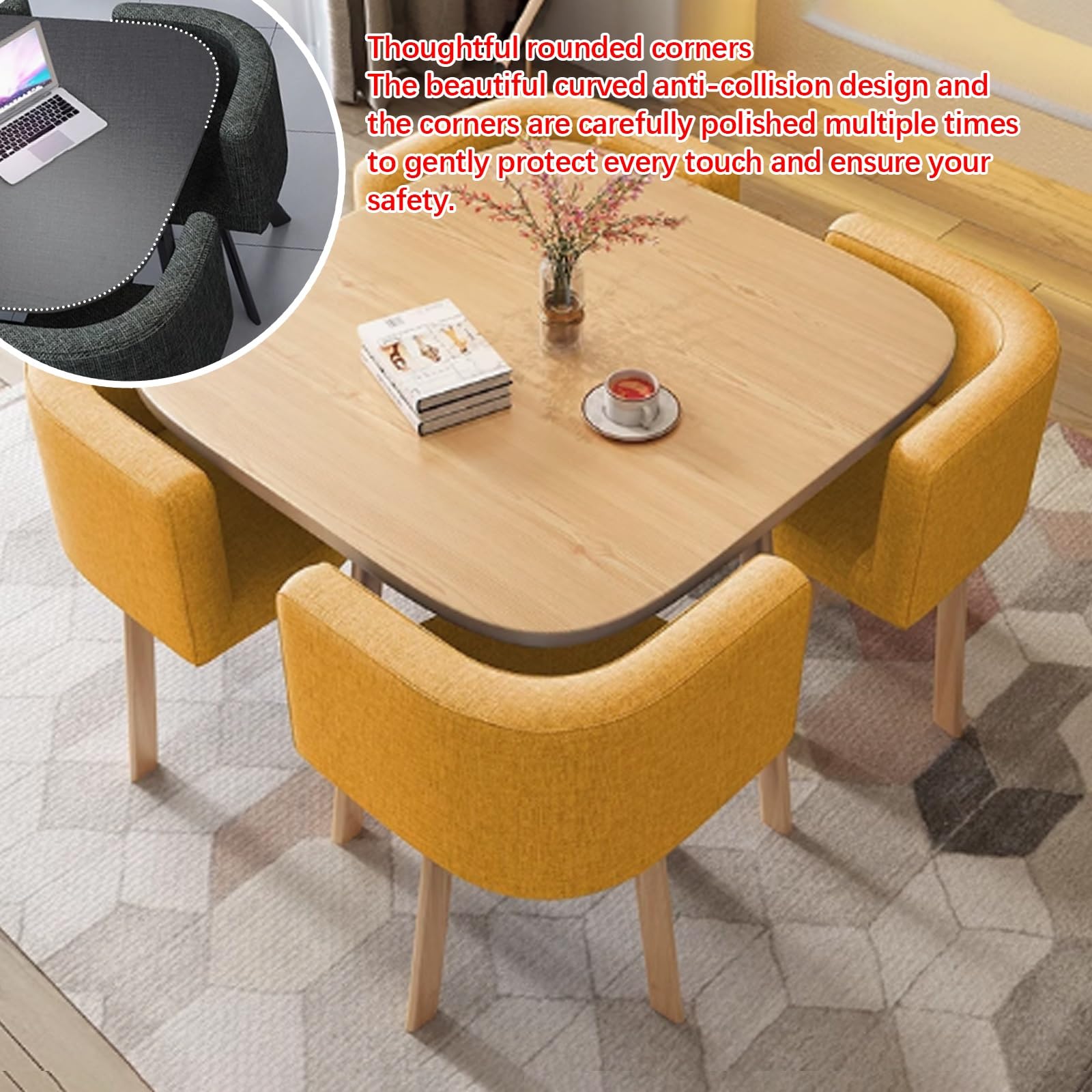 Modernes graues Esstisch-Set, runder und quadratischer Konferenztisch mit 4 Stühlen, platzsparendes Design, perfekt für kleine Konferenzräume und Wohnzimmer, ideal für Zuhause und Büro