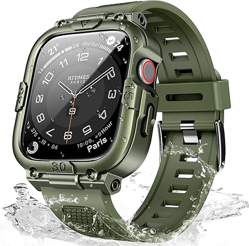 Mosonio Caja Deportiva Resistente con Correa para Apple Watch Banda 46mm 45mm 44mm 42mm (S11S10)41mm 40mm, Correas Ligeras de TPU con Cubierta y