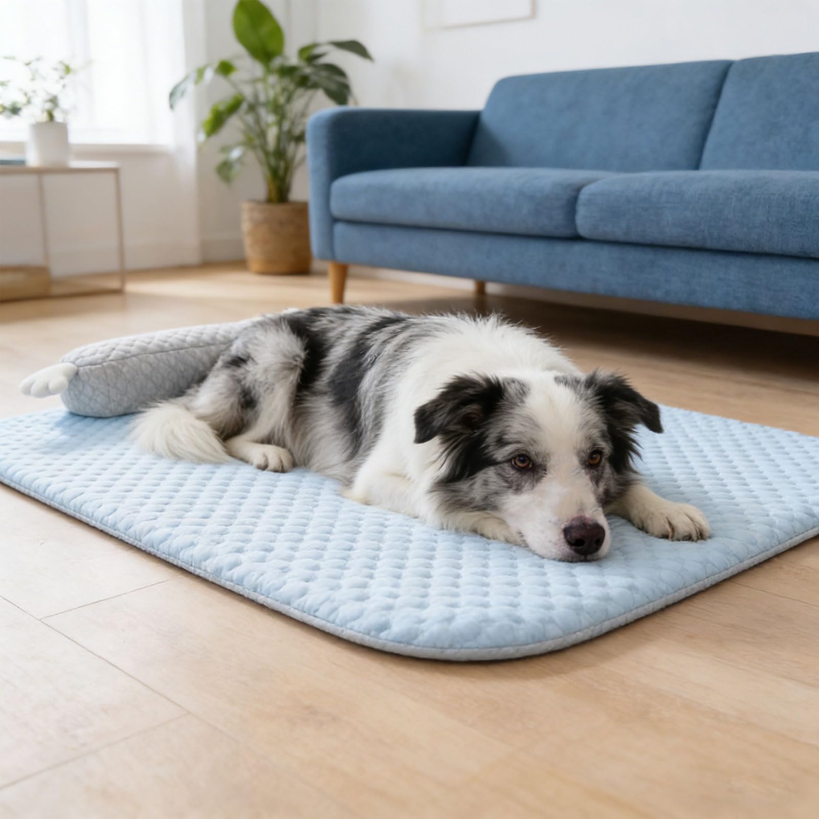 Tapis rafraîchissant pour chiens et chats - Lit lavable avec oreiller en forme de U - Tapis rafraîchissant pour chiens et chats (65 x 50 cm)