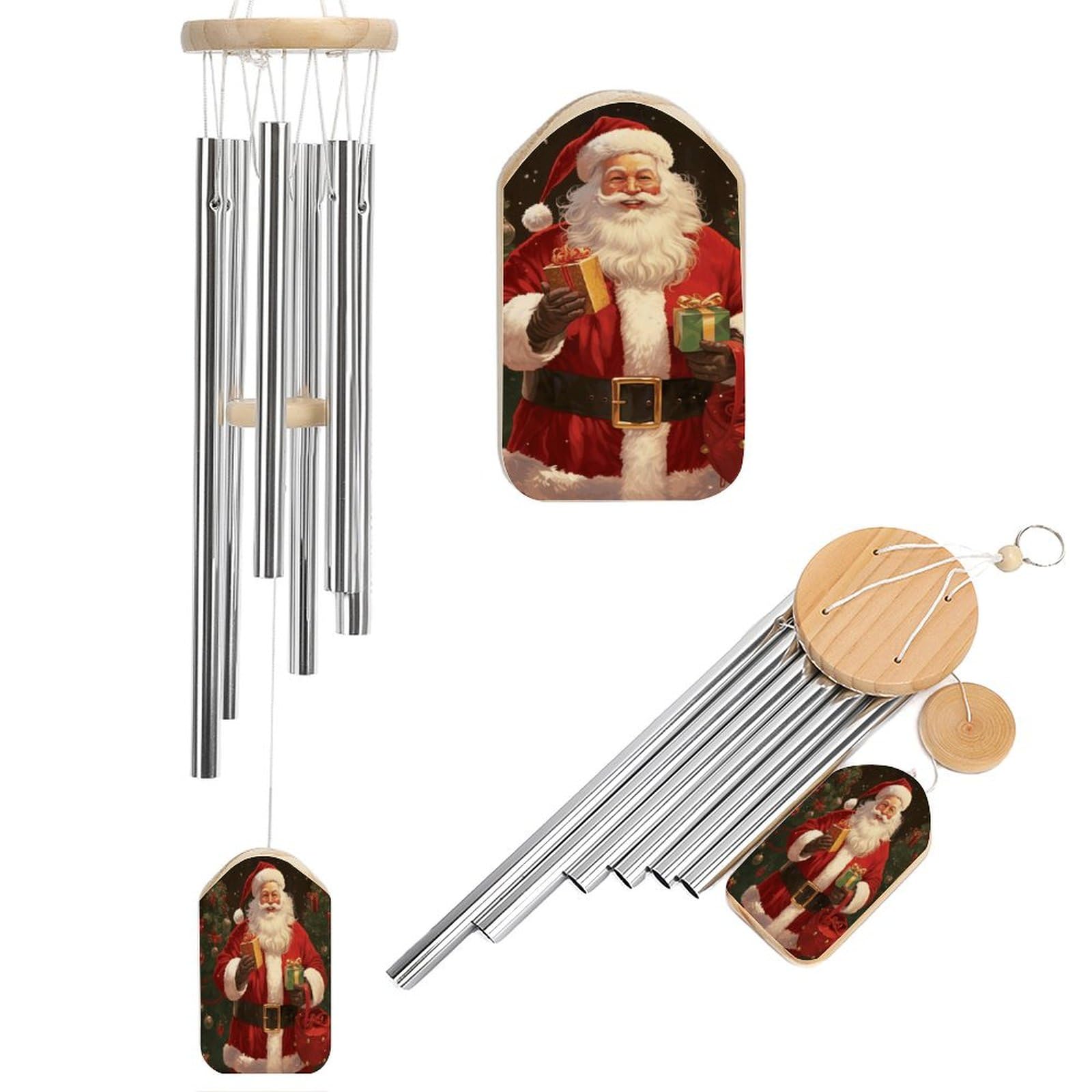 Outdoor Wind Chimes, Santa Claus Printed Wind Chimes,Simple Wind Chimes,Curtain Wind Chimes for Home Decoration