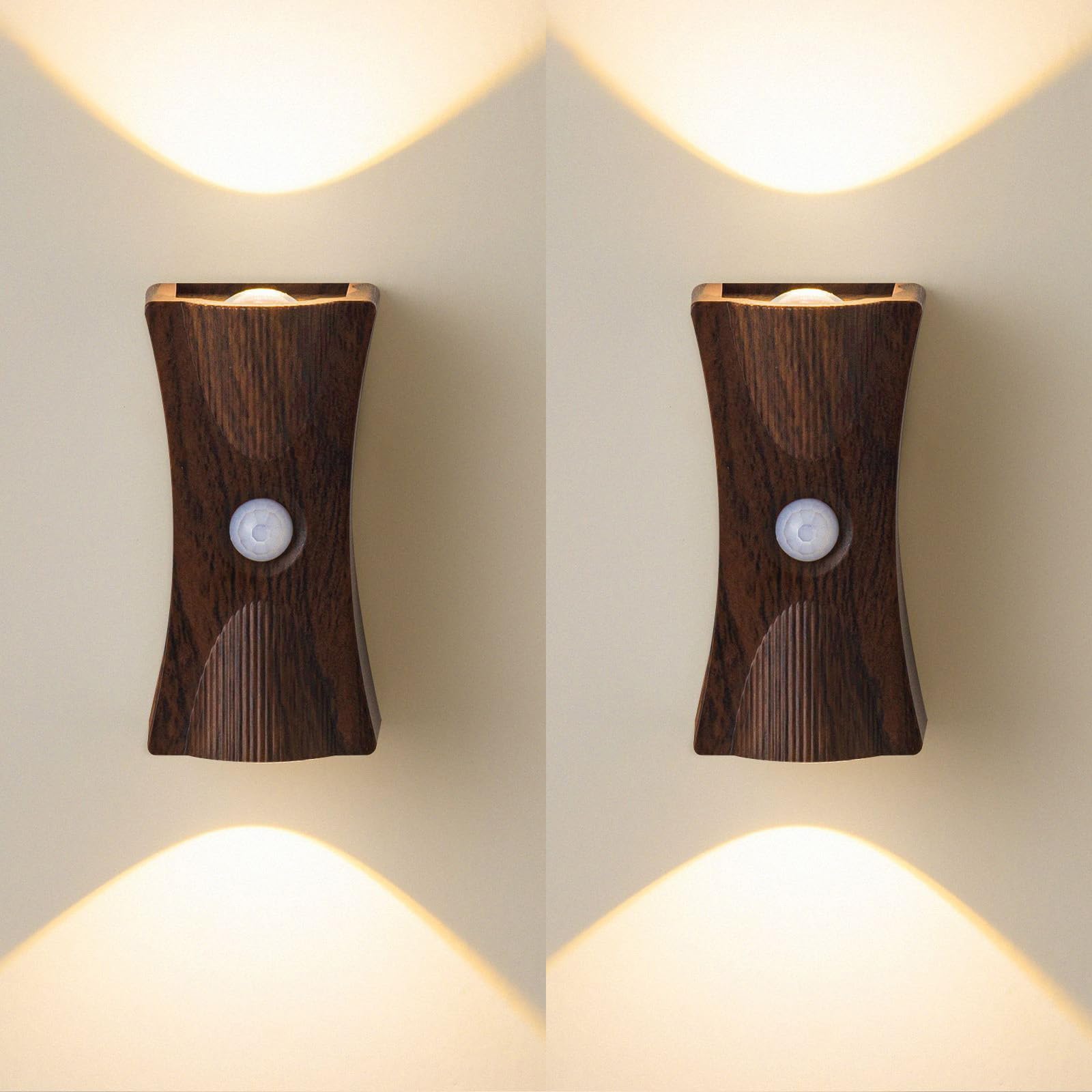 Iluminación de pared LED regulable en madera oscura con sensor automático pack de 2 8