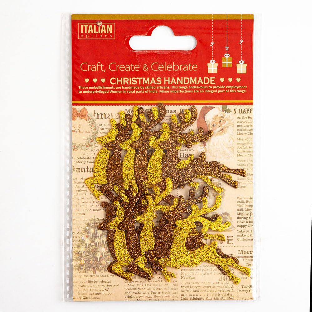 Italian Options Brown Gold Glitter Reindeers Christmas Craft Festive Card Making Decoration (Pack of 12)