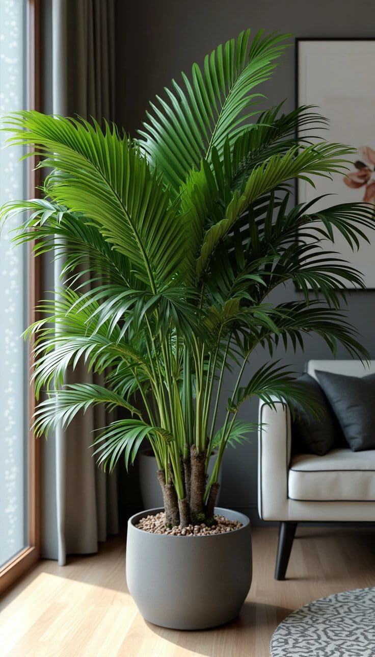 Areca Palm Live Indoor Plant in Grey Ceramic Pot | Tropical Houseplant, Lush Green Fronds, Living Room Decor, Low Maintenance, Air Purifying-image-15