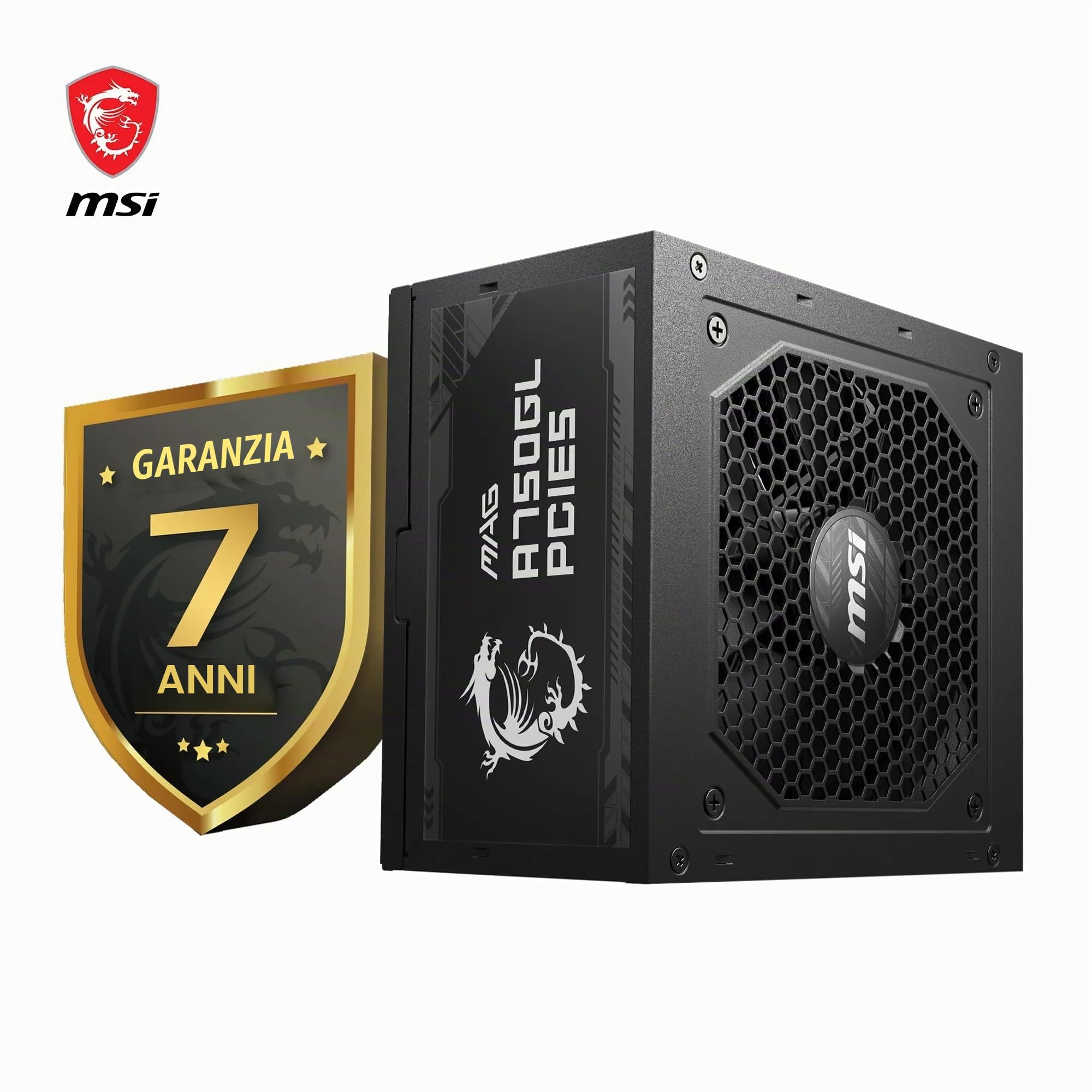 MSI MAG A750GL - Alimentatore PCIE5, 750 W, 80 Plus Gold, completamente modulare, ATX 3.0, supporto GPU PCIe 5.0, cavi piatti neri, garanzia 7 anni