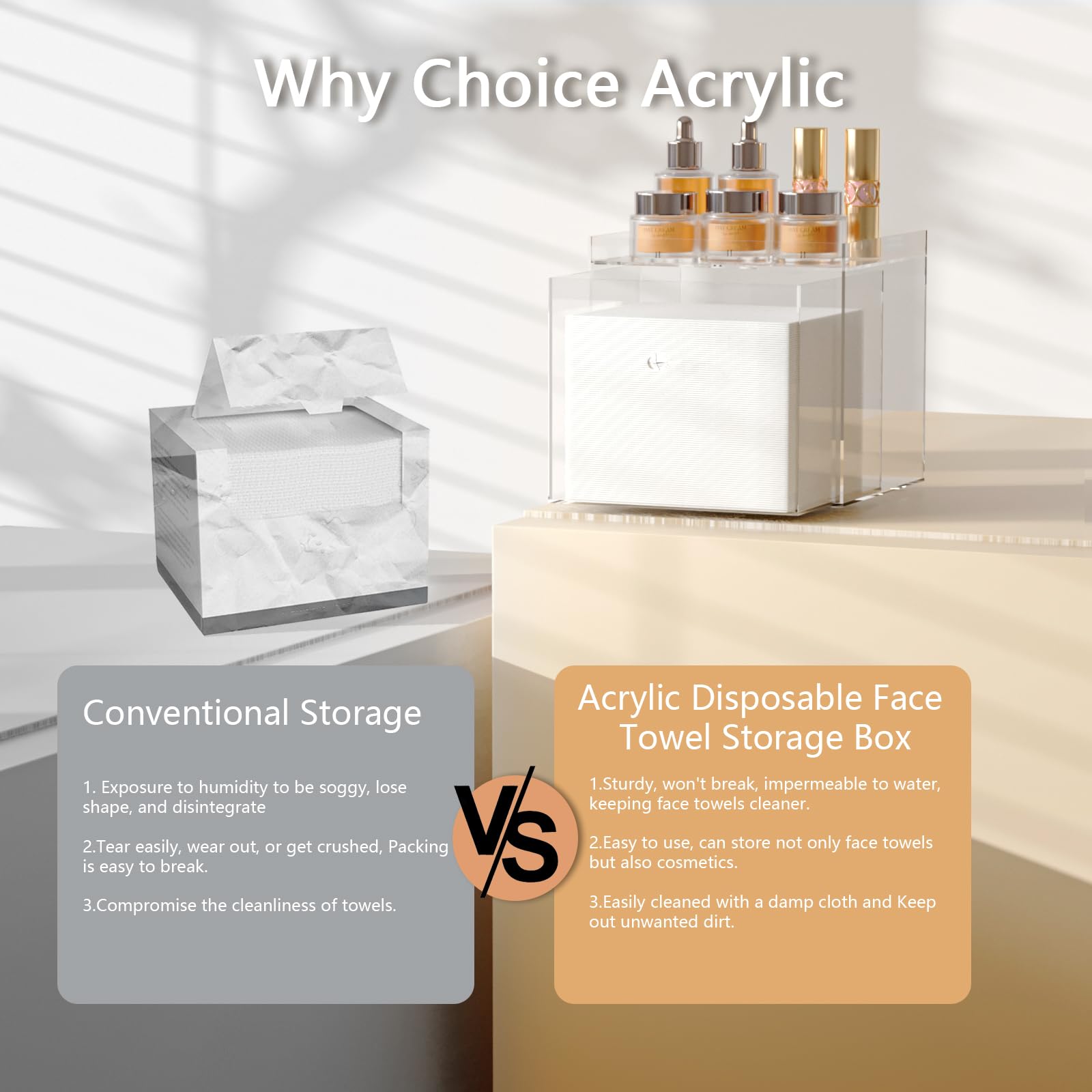 Disposable Face Towels Holder for Clean Skin Club?Acrylic Face Towels Container Drawer, Custom Made Holder for Home and Makeup Organization (Towels Not Included)