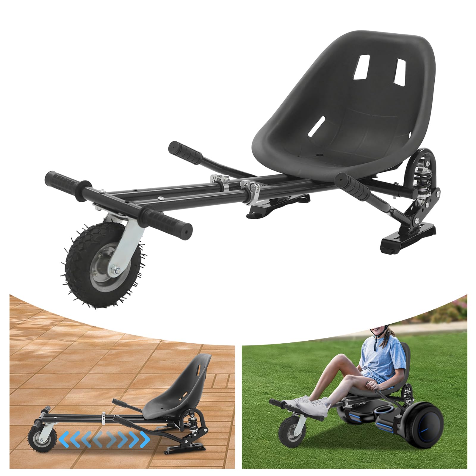 Asiento de hoverboard, 45 x 50 cm, ajustable, asiento de equilibrio para scooter, accesorio de fijación de asiento, apto para patinete de equilibrio de 6,5 – 10 pulgadas (negro)