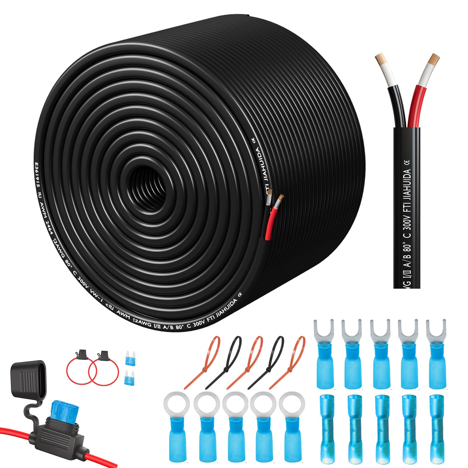 SAKAKI 12 Gauge Wire 2 Core Conductor Duplex Marine Grade Dual Twin 12AWG Electrical Cable Stranded Cord PVC Insulated 12V Low Voltage/Tinned Copper/