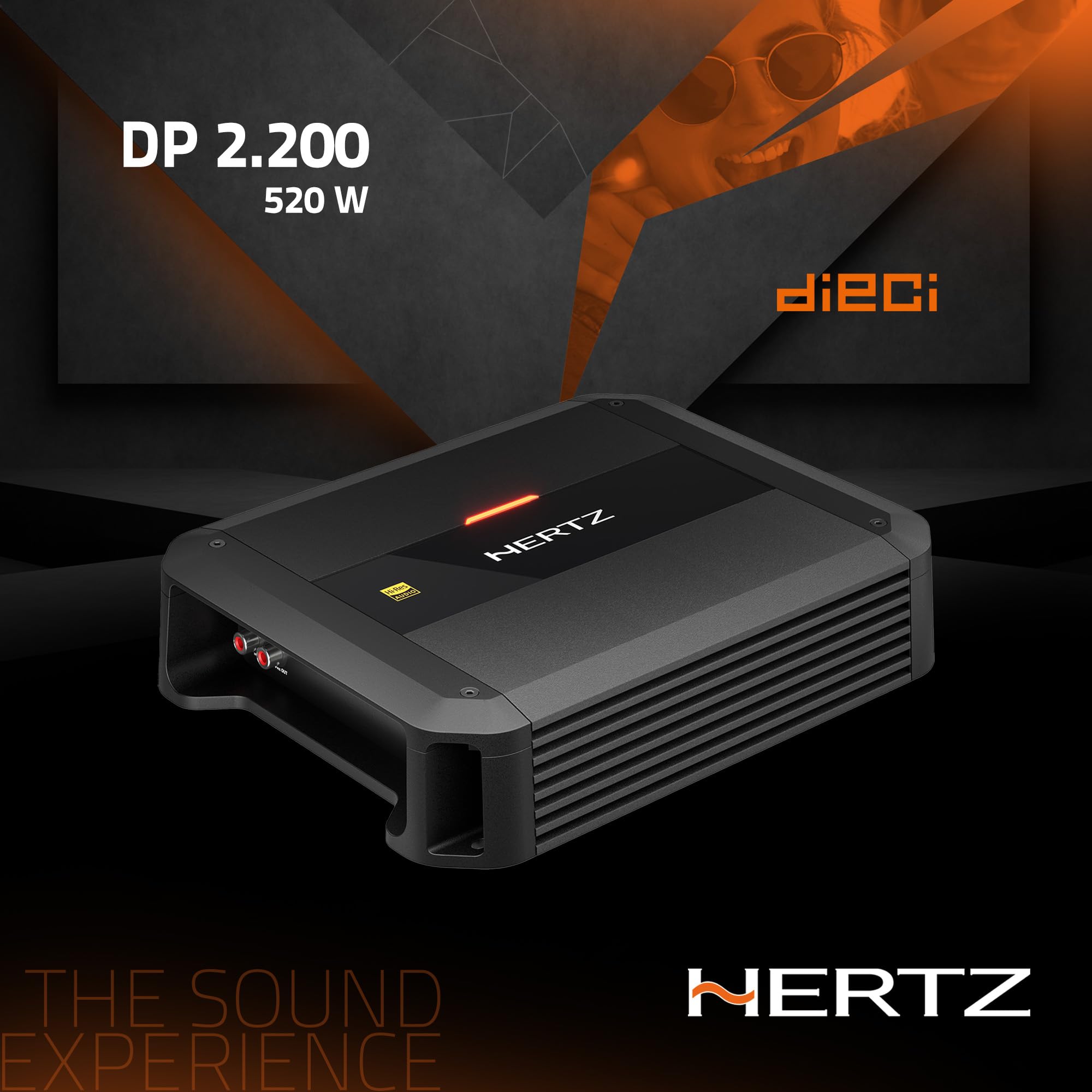 Hertz Dieci Power DP 2.200 – Amplificateur stéréo 2 canaux Classe AB, 2x130W @ 2 Ohm, idéal en stéréo ou pour subwoofer en mono | Classe AB, THD 0,01 %, S/N 100 dB, crossover réglable, entrées haut et bas, bass boost réglable