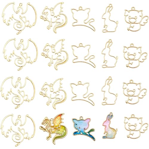 OLYCRAFT 20pcs Cartoon Animal Open Bezel Charms Blank Resin Pendants Hollow Resin Frames with Loop for Resin Jewelry Making