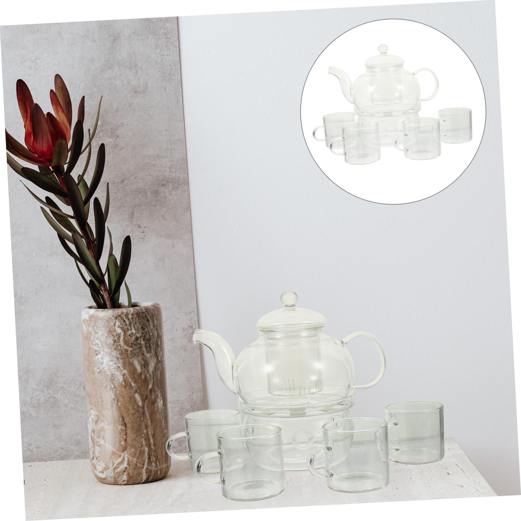 TOYANDONA Hitzebeständige Teekanne aus Glas mit Tassen und Stövchen Elegantes Teeservice für Teezeremonie Inklusive Kerzenhalter für Stilvolles Teegenuss
