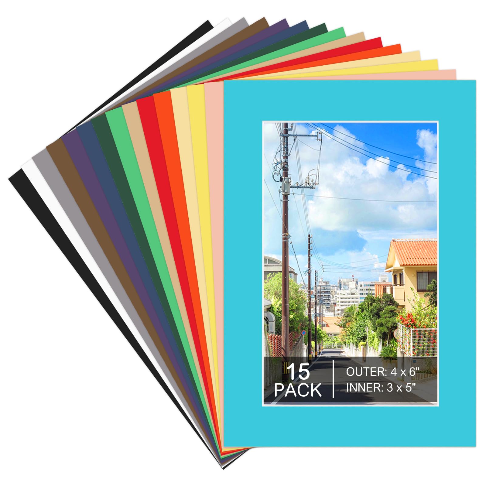 15 Pack 4x6 Picture Mats, Mixed Colors Frame Mattes for 3x5 Pictures Photo Frame Mat Core Bevel Cut Mat Board Show Kit for Photos, Prints, Artworks-image-33