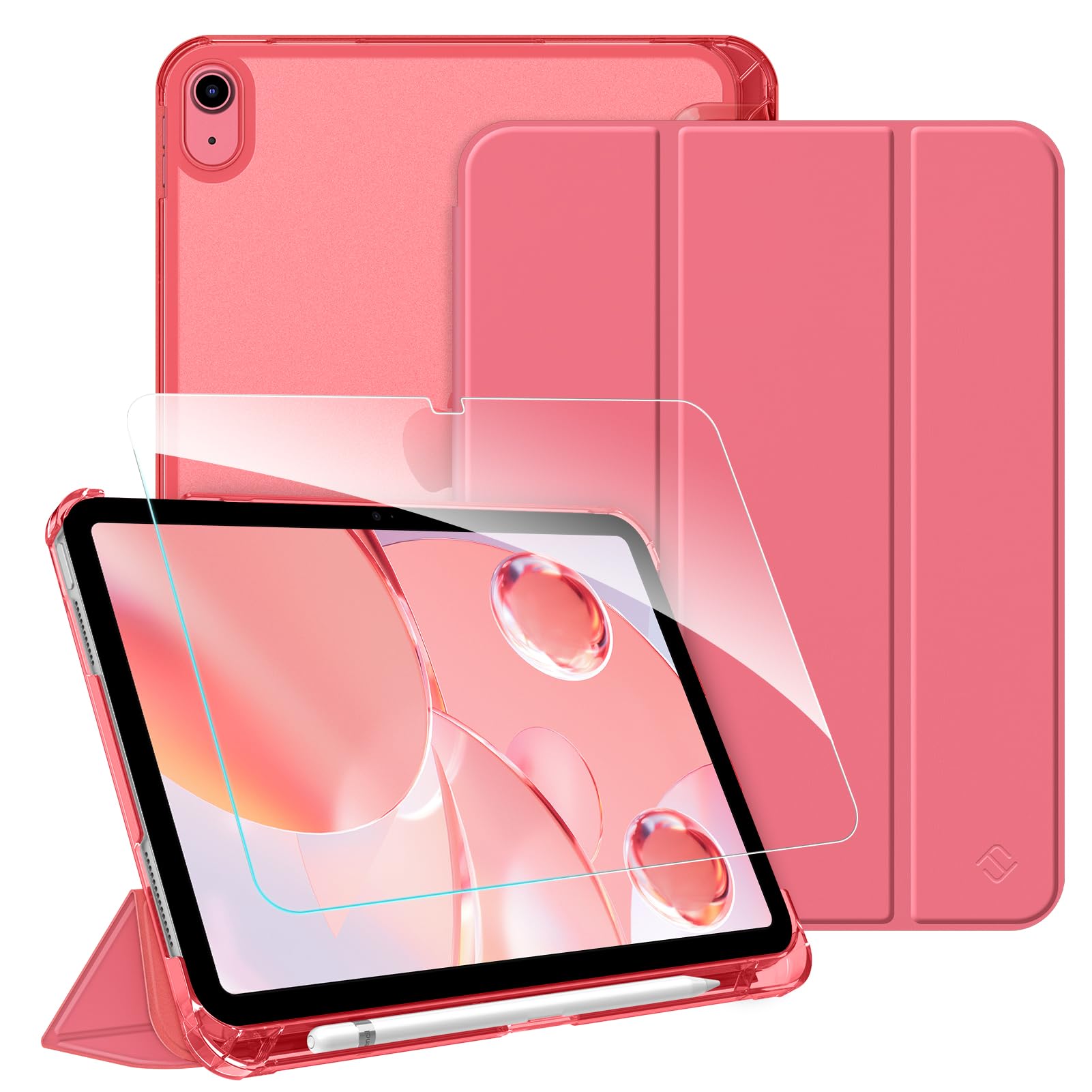 Fintie Hülle & schutzfolie-Set für iPad A16 11./10. Generation 2025/2022 (11/10,9 Zoll) | Integrierter Stifthalter, matt durchsichtige Rückseite, Klappständer, Auto-Wake/Sleep, Pink
